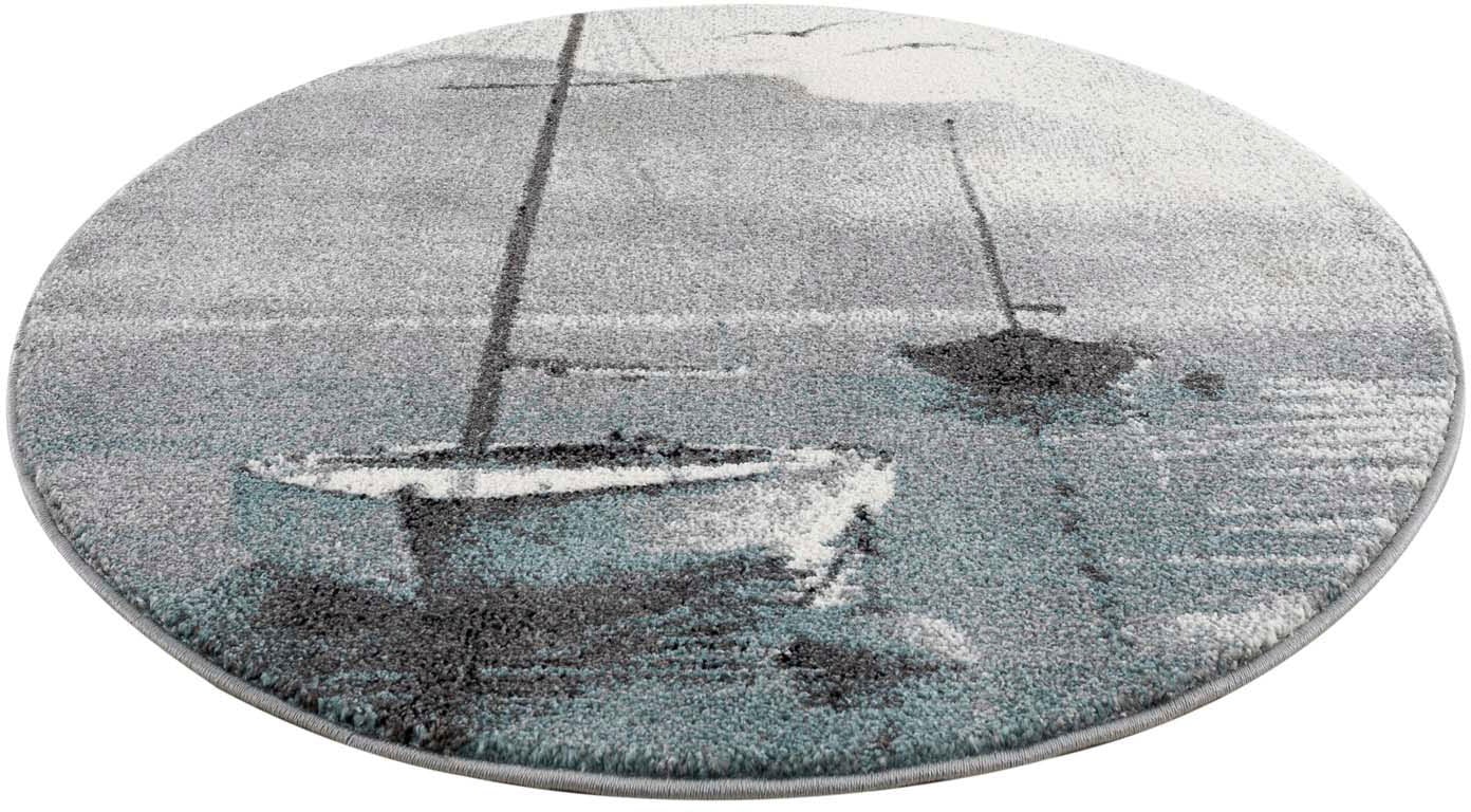 Carpet City Teppich »Savanna 9368«, rund, Flachflor, mit Segelboot, Grau