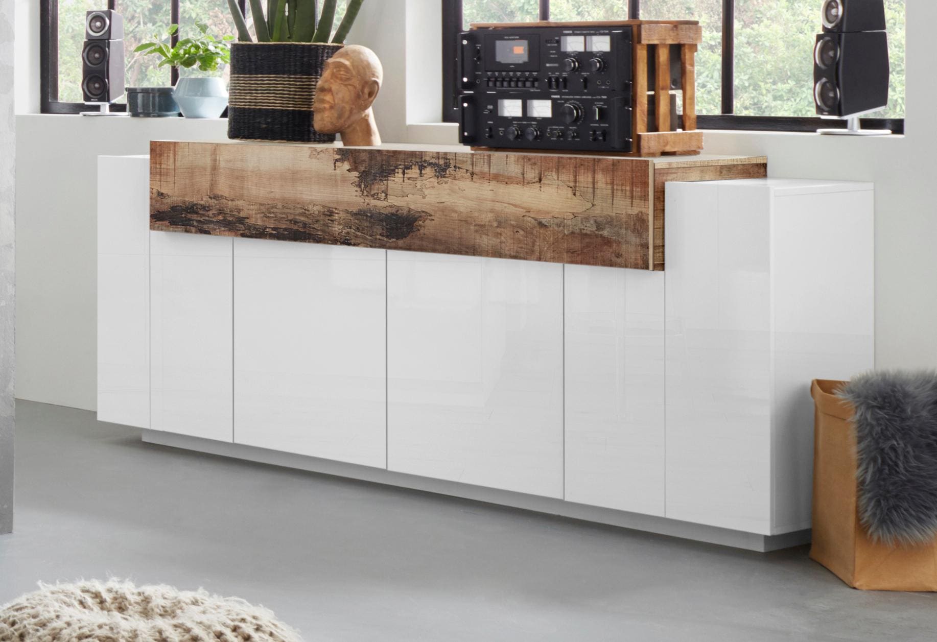 INOSIGN Sideboard »Coro, Kommode, Schrank, Kredenz, grifflos mit Einlegeböden« 1 Klappe,4 Türen, Doppeltiefe,  B/T/H 200x45x85,6cm