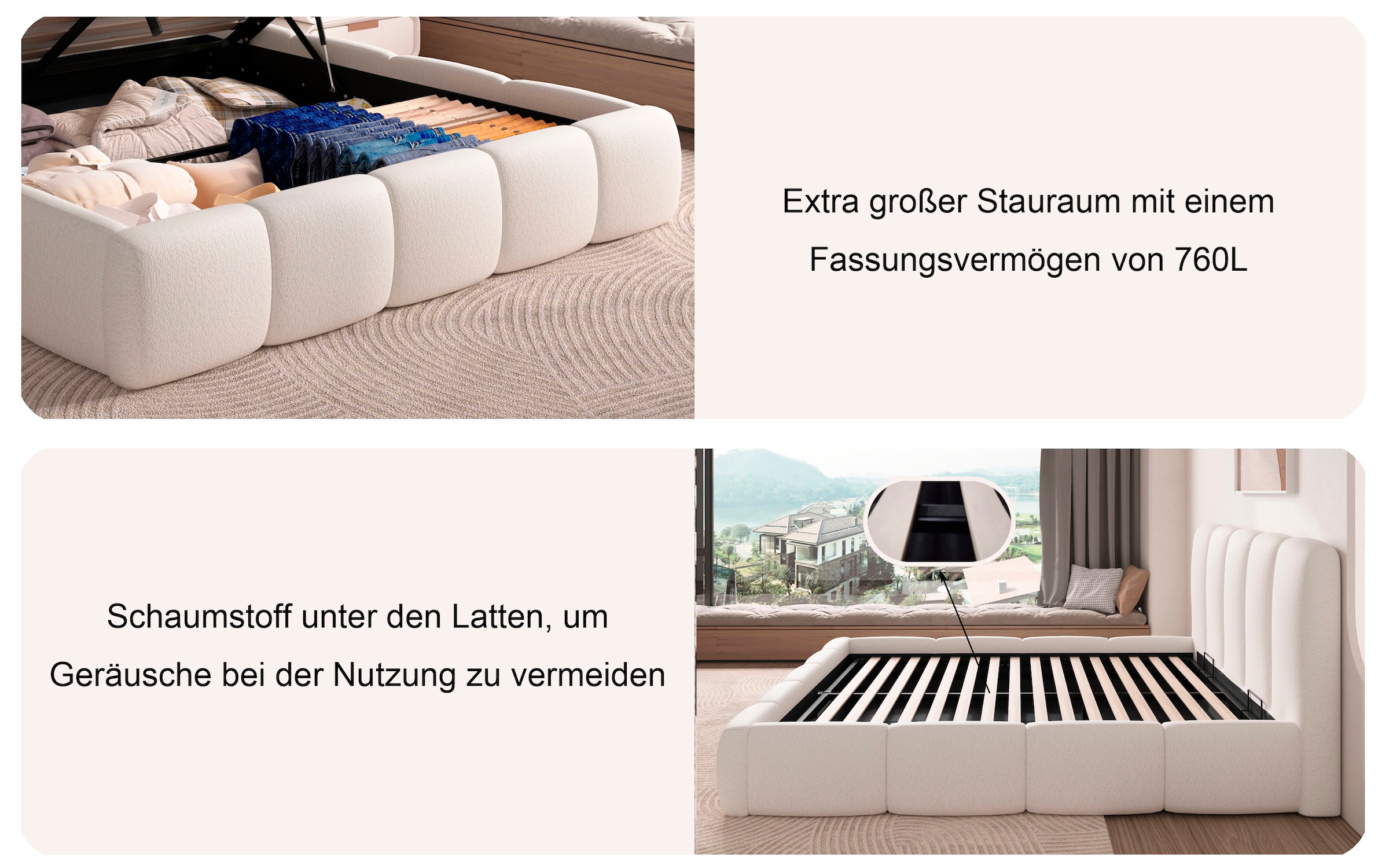 Home affaire Lit rembourré »MERLINDA in der Breite 180cm, inkl. Lattenrost und Bettkasten« gepolstertes Kopfteil und Rahmen, Bezug im Chenillecharakter