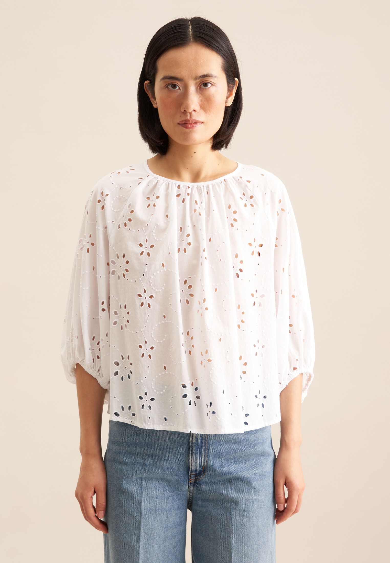 Image of seidensticker Shirtbluse "Schwarze Rose" 3/4 Rundhals Stickerei