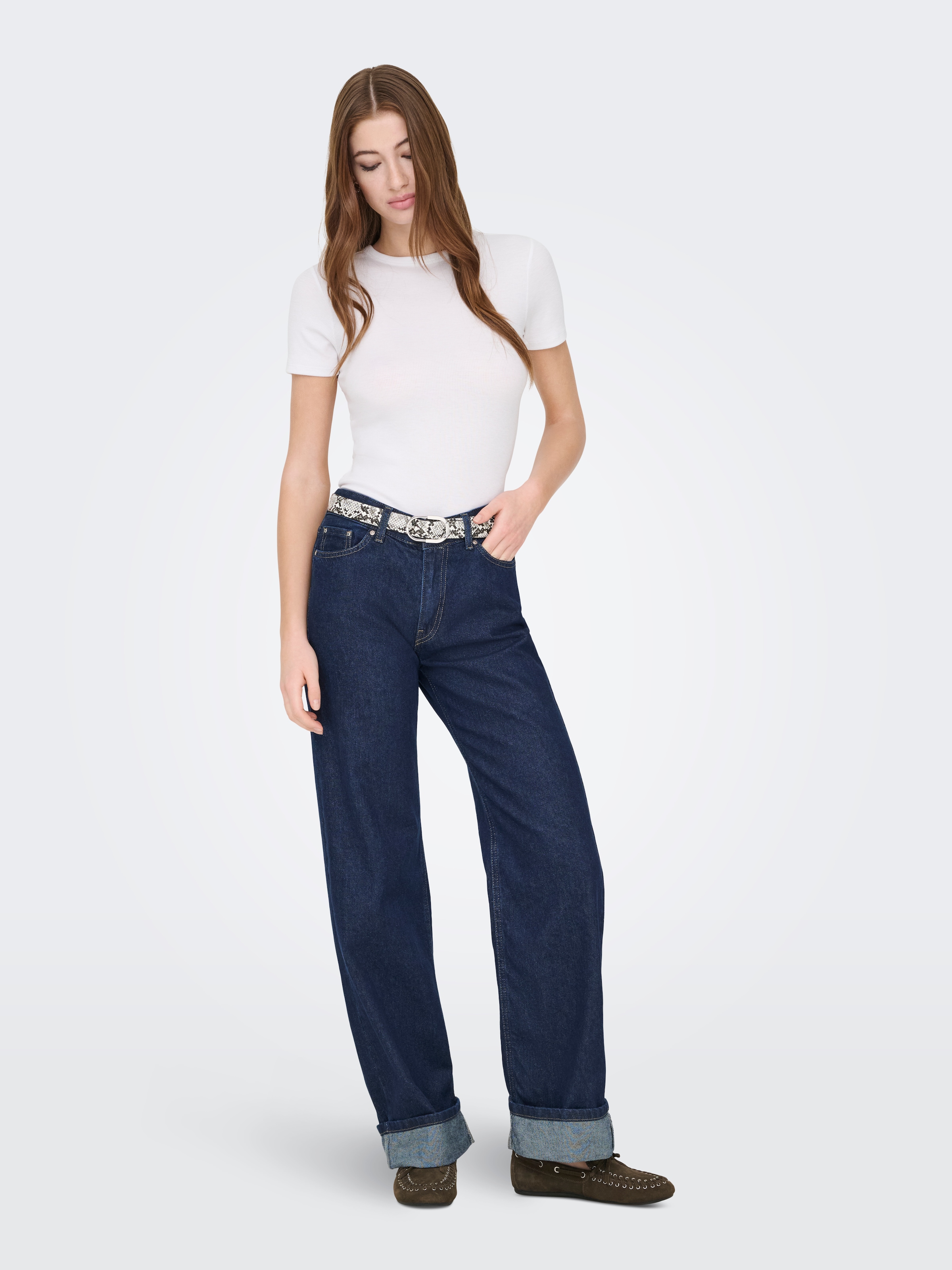 ONLY Jeans large »ONLELLA MW WIDE FOLDUP DNM TAI988« coton, taille régulière, coupe large
