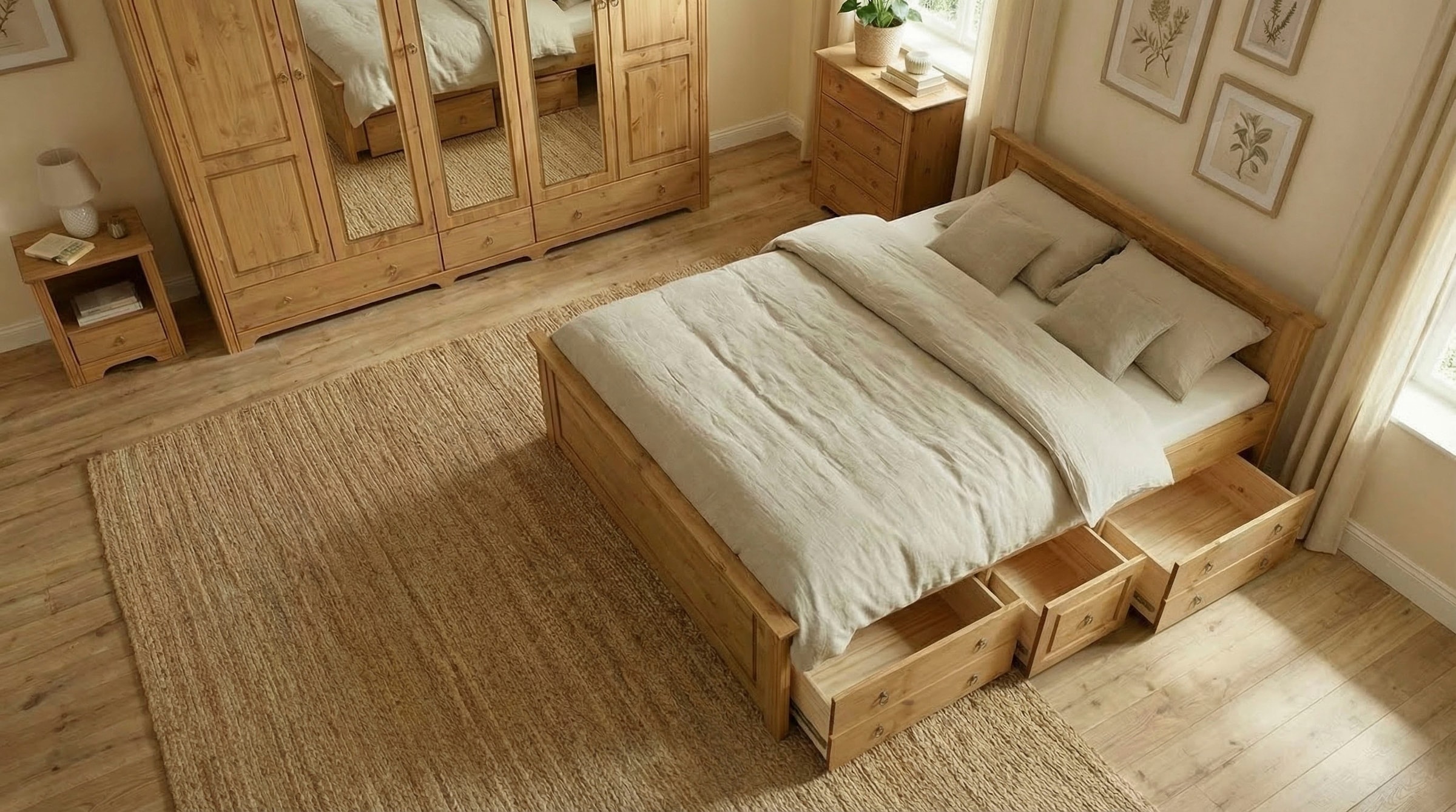 GOODproduct Lit en bois massif »Hugo, hohe Belastbarkeit! FSC® zertifiziertes Massivholz, Landhausstil« Breite/Belastbarkeit 180cm/200KG, 140cm/180KG,  Stauraumbett aus massiver Kiefer