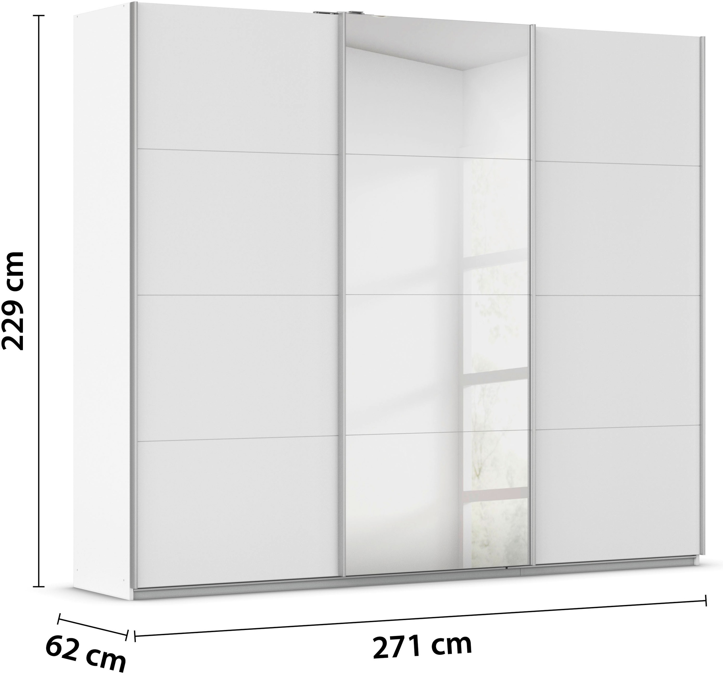rauch Schwebetürenschrank »Kleiderschrank Schrank Garderobe Wäscheschrank Ankleide KULMBACH«, (Breite 271 cm), in 2 Höhen erhältlich, mit Metallgriffleisten MADE IN GERMANY