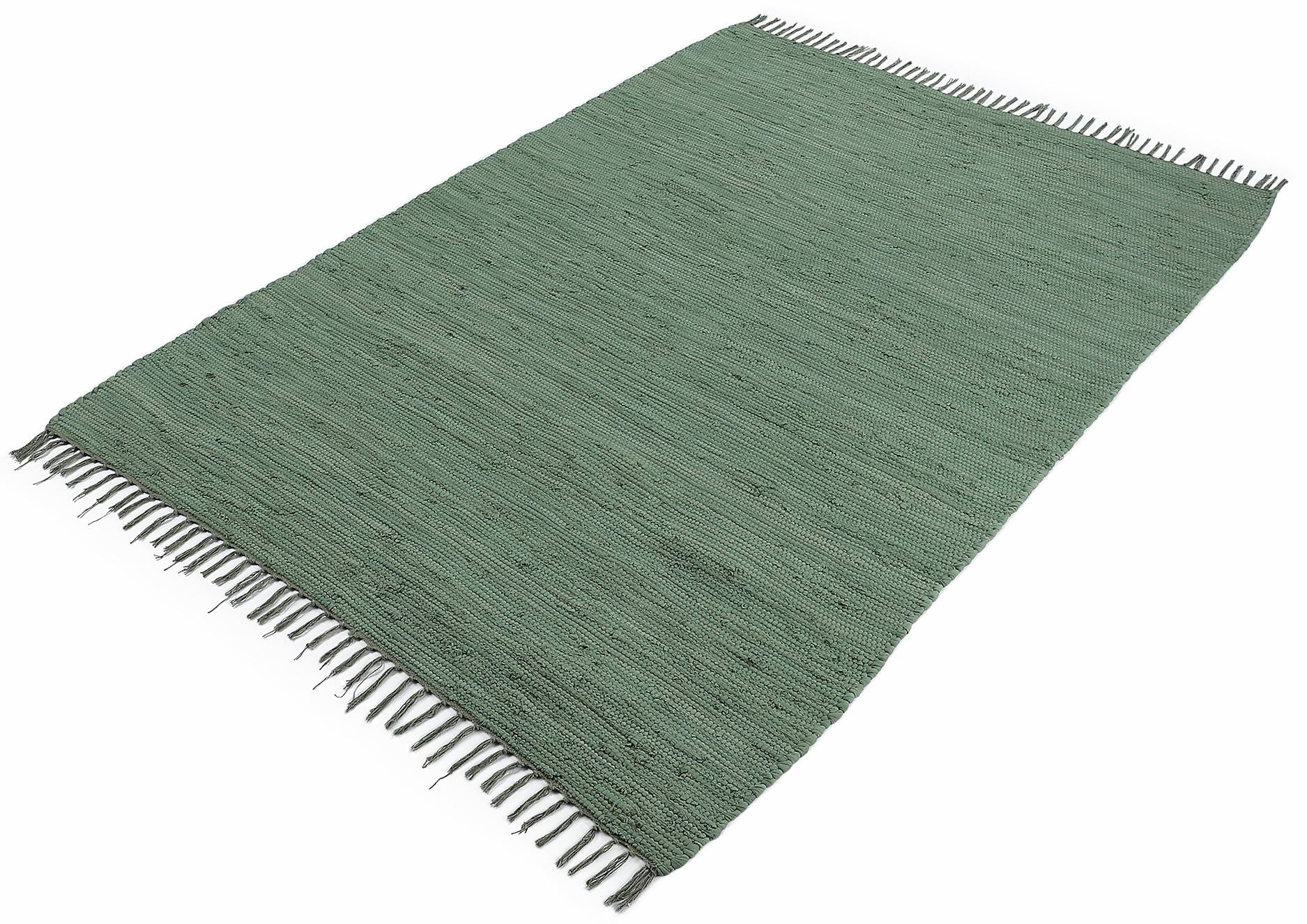 carpetfine Tapis »Kelim Chindi uni , auch als Läufer« Rectangulaire 5 mm Höhe Wendeteppich, reine Baumwolle, handgewebt, Uni-Farben, mit Fransen