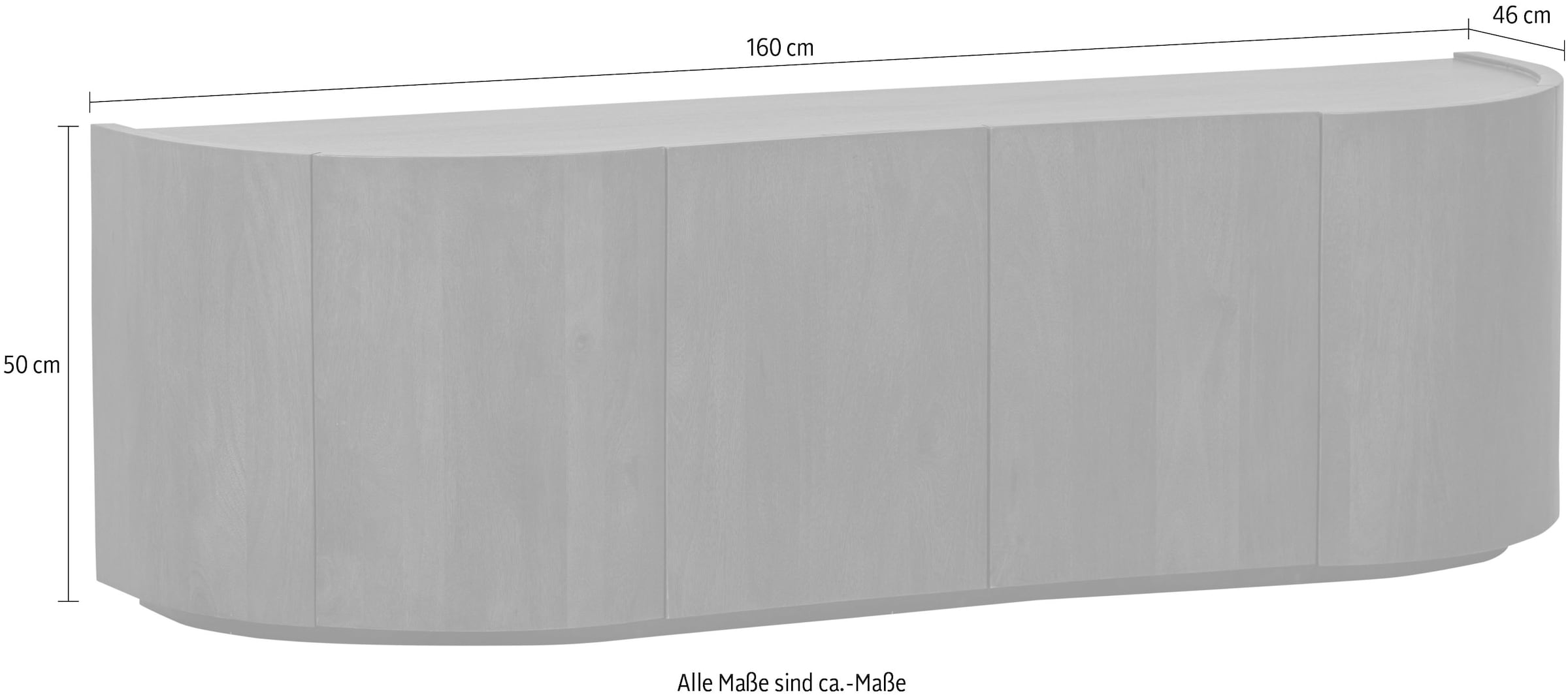 WOOOD Sideboard »Sense Mangoholz organische Wellenform, H 50 x B 160 x T 46 cm« Tragkraft Deckplatte 35 kg, fertig montiert geliefert, Massivholz
