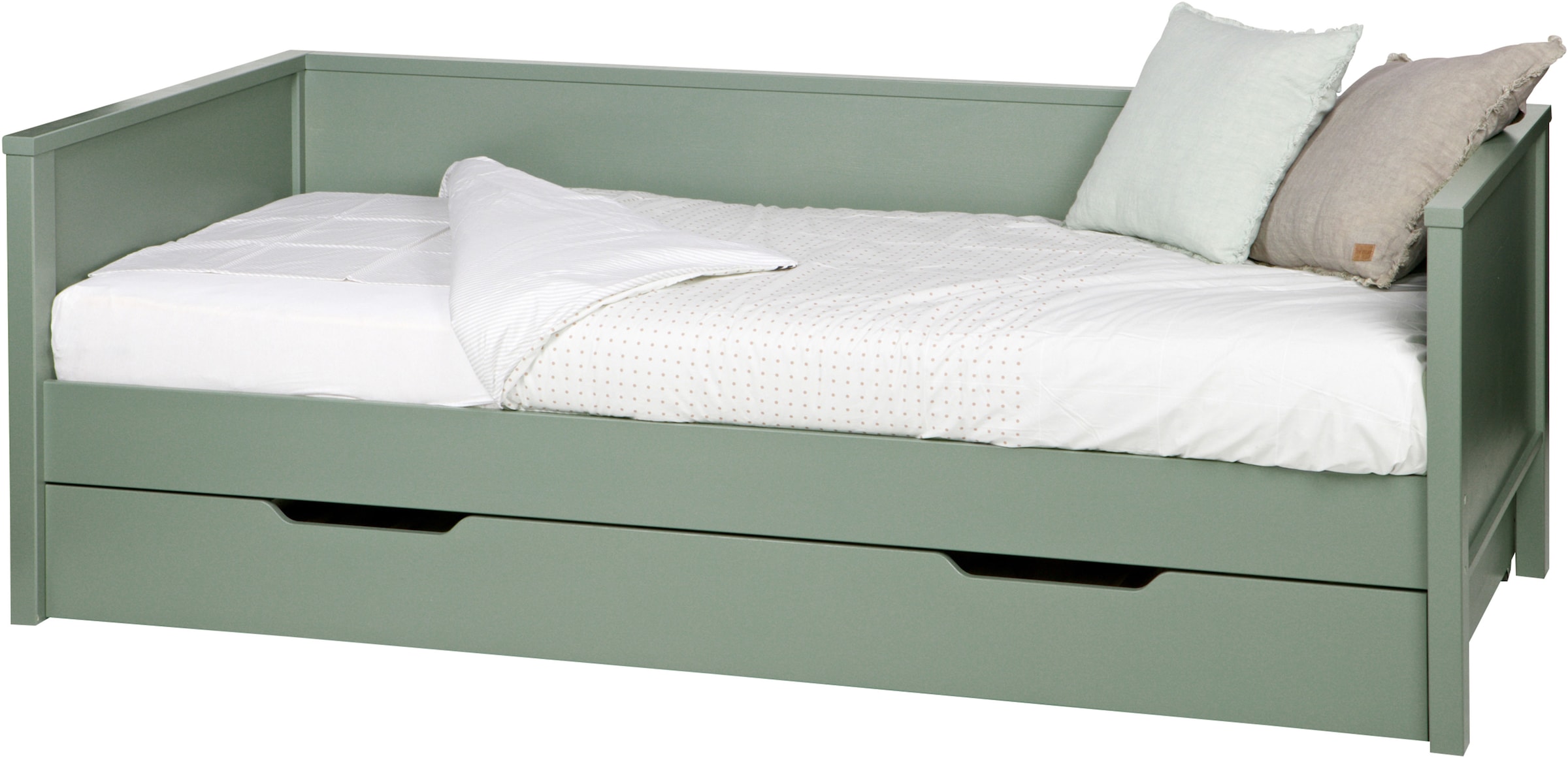 WOOOD Bettgestell »Nikki FSC®-Kiefernholz gebürstet, H 73 x B 208 x D 100 cm« Matratzenmass 90x200 cm, Schublade optional, mit akzentuierter Maserung
