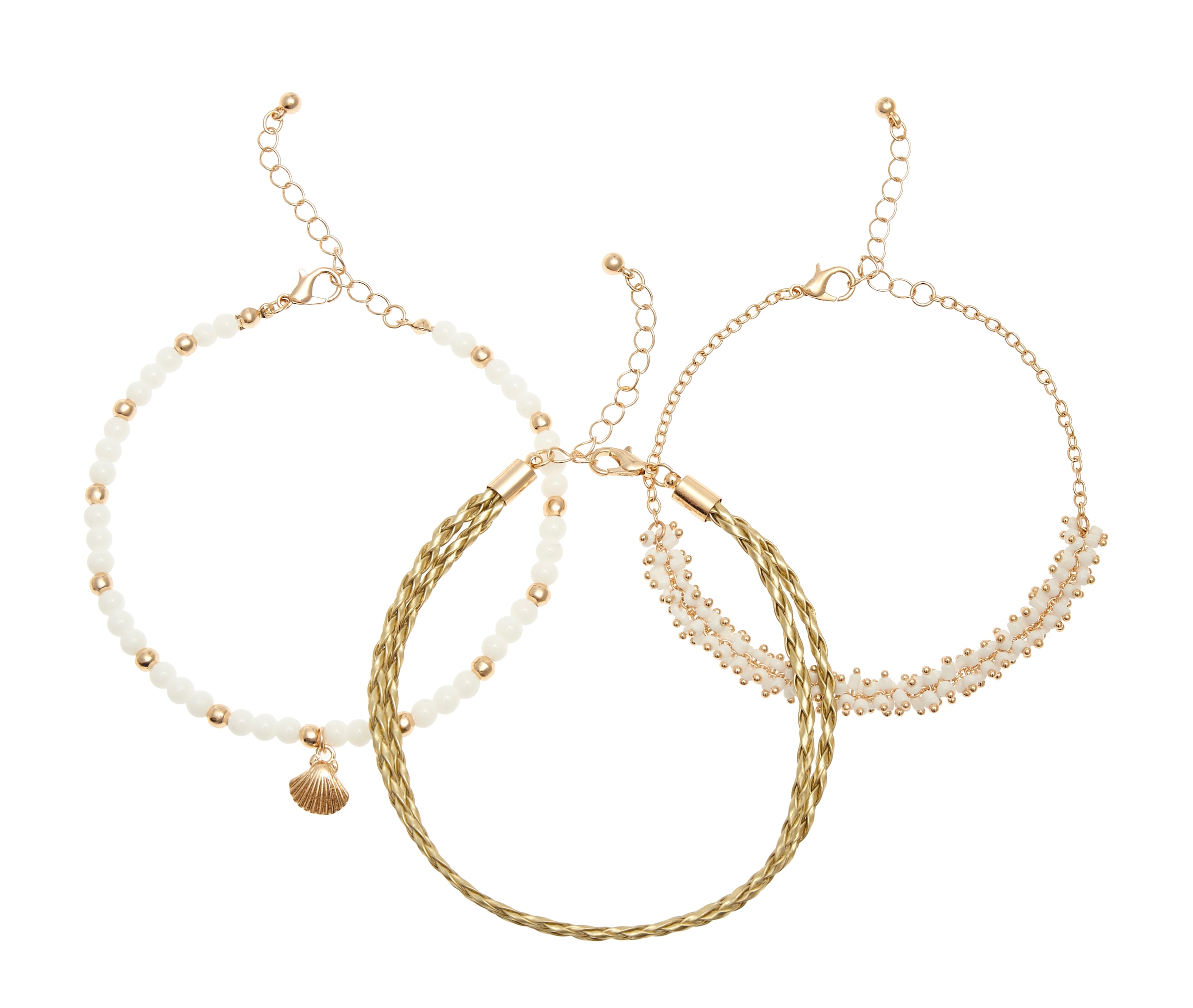 LASCANA Fussketten Set »3 einzelne Fusskettchen in Boho Stil« und Glasperlen, Fusskettchen mit Anhänger