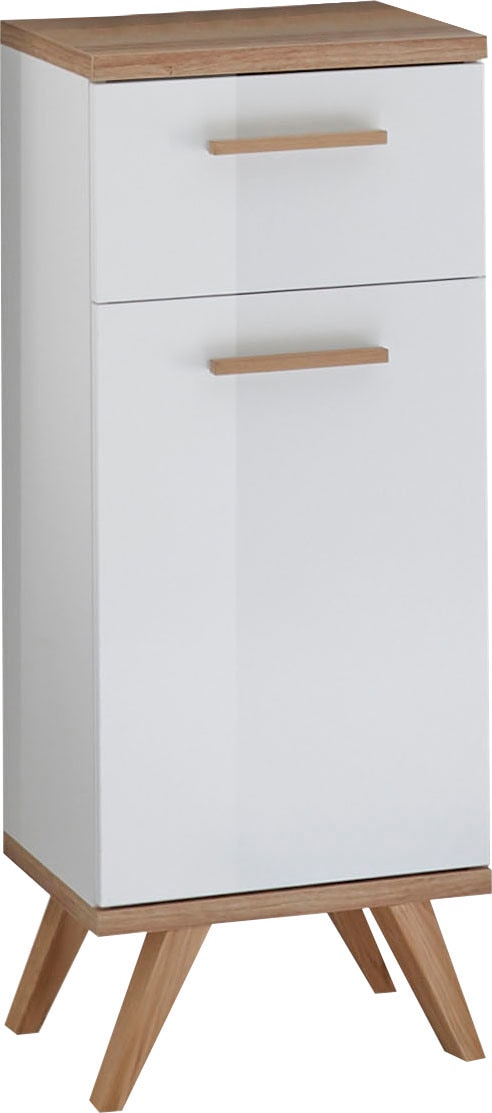 Image of Saphir Unterschrank "Quickset 923 Badschrank mit 1 Schublade, 1 Tür, 35,5 cm, Weiss Glanz" Badezimmer-Unterschrank inkl. Türdämpfer, mit Holzgriffen