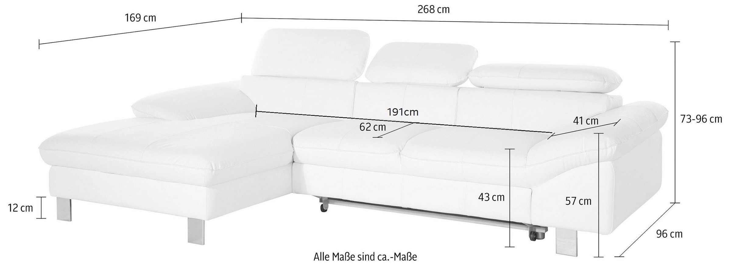 COTTA Canapé d'angle »Driver L-Form, B: 268 cm« réglage de la tête de lit, fonction lit et coffre de rangement en option