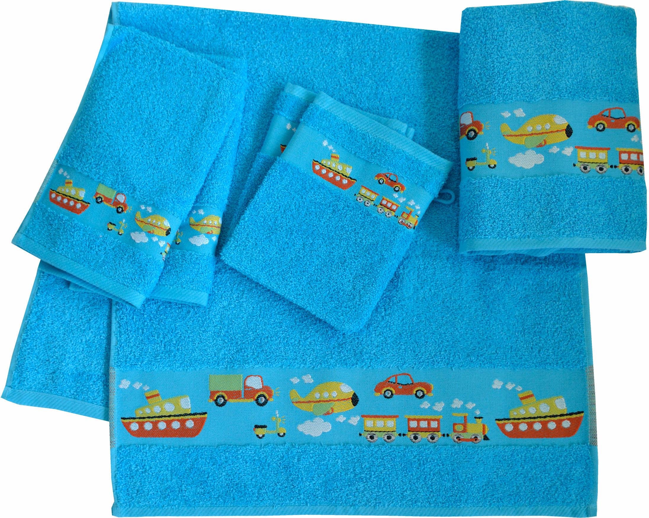 Image of Dyckhoff Handtuch Set "Auto" Set 6 Stk. Walkfrottee Auto Motiven; 2 Handtücher, 2 Gästetücher, 2 Waschhandschuhe