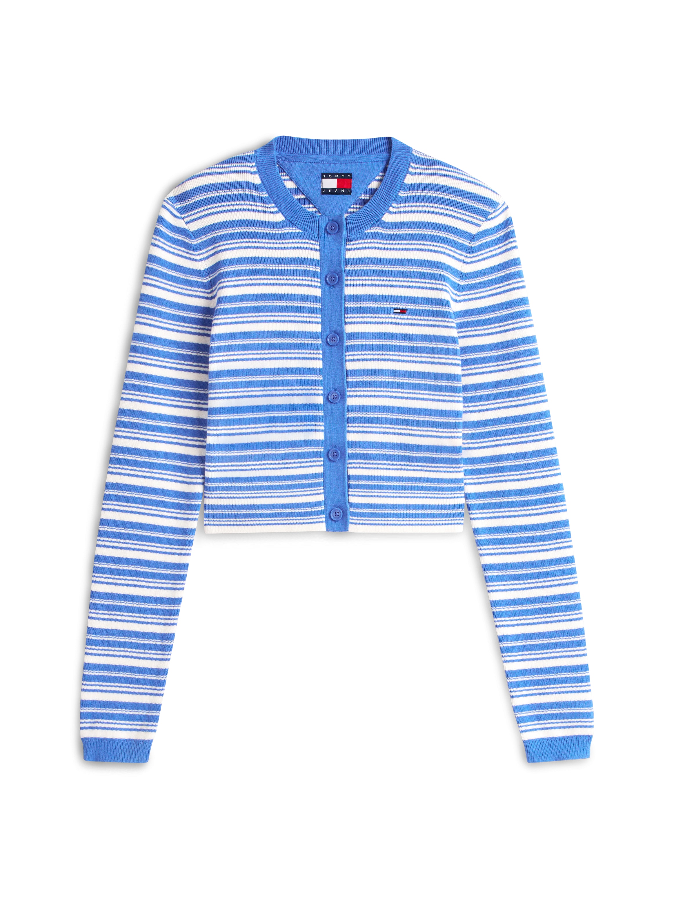 Tommy Jeans Veste en tricot »TJW CREW NECK STRIPE CARDI EXT« coton pur, look rayé