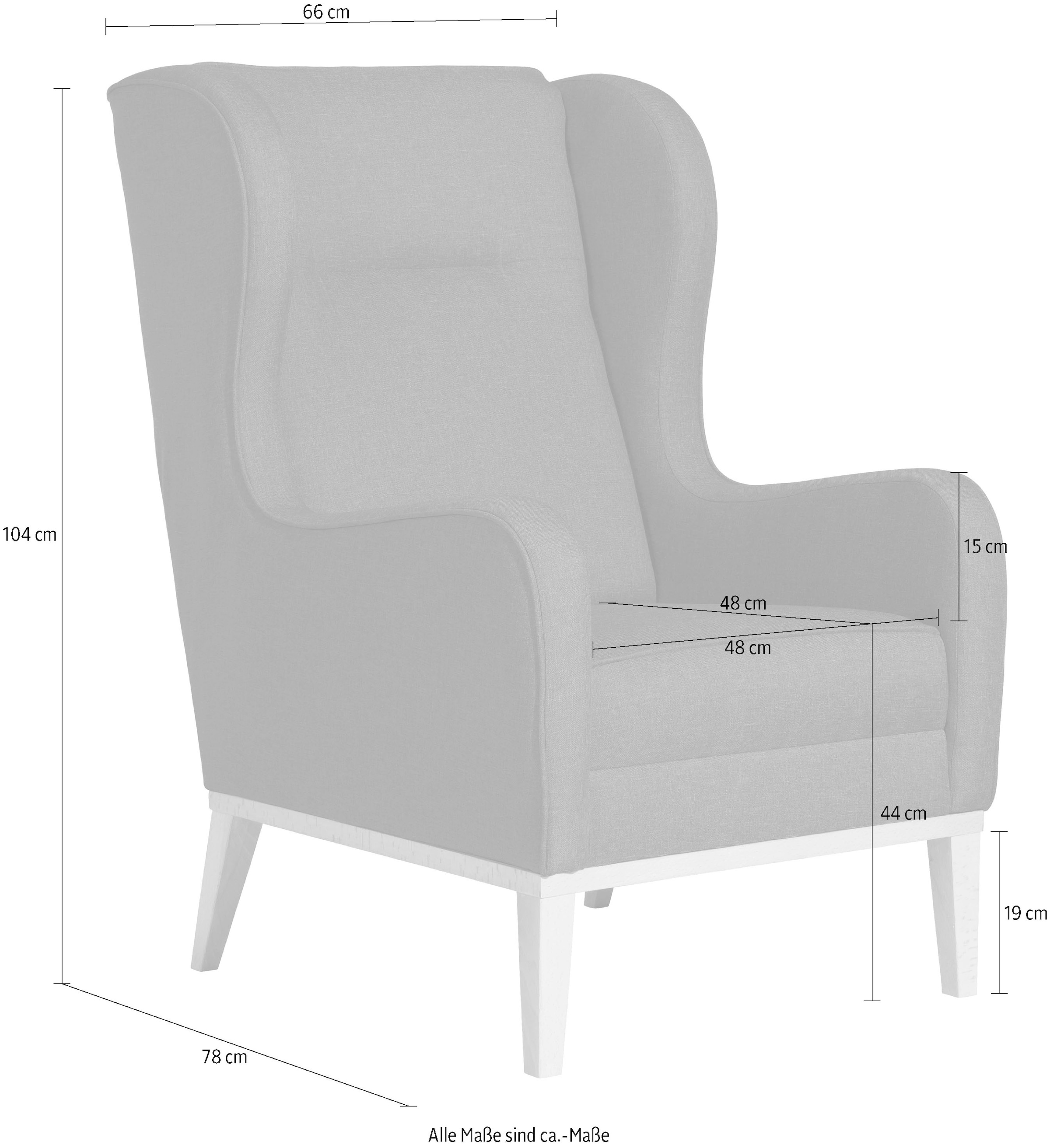 Max Winzer® Ohrensessel »Anthony eleganter Hochlehner, Designsessel, bequem und komfortabel«, mit umlaufendem Holzsockel & Kedernaht, Solitärmöbel mit hohem Holzfuss