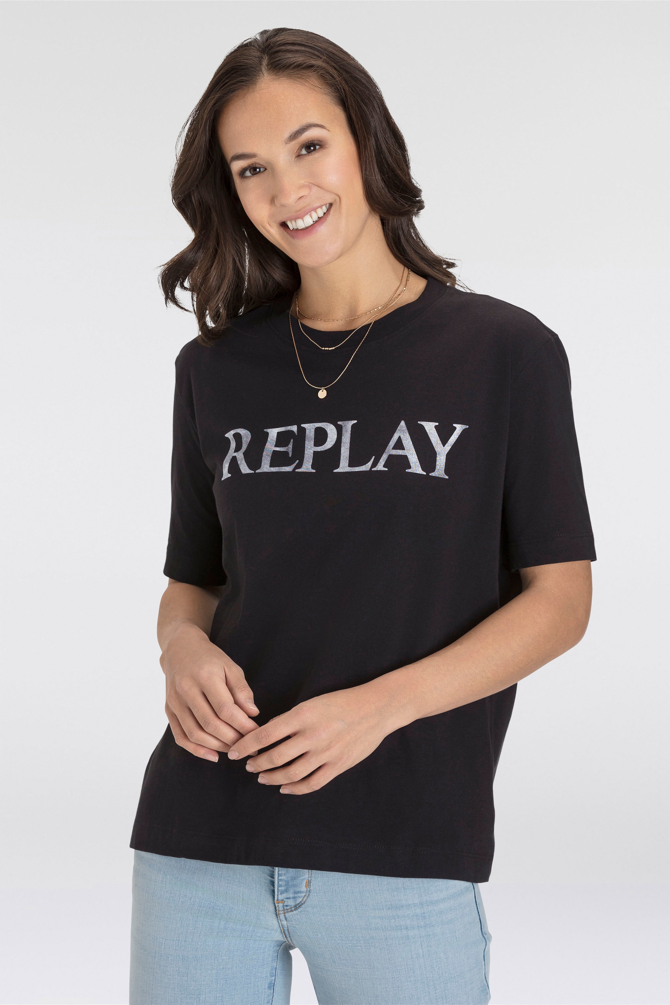 Replay T-Shirt, mit Markenprint vorne