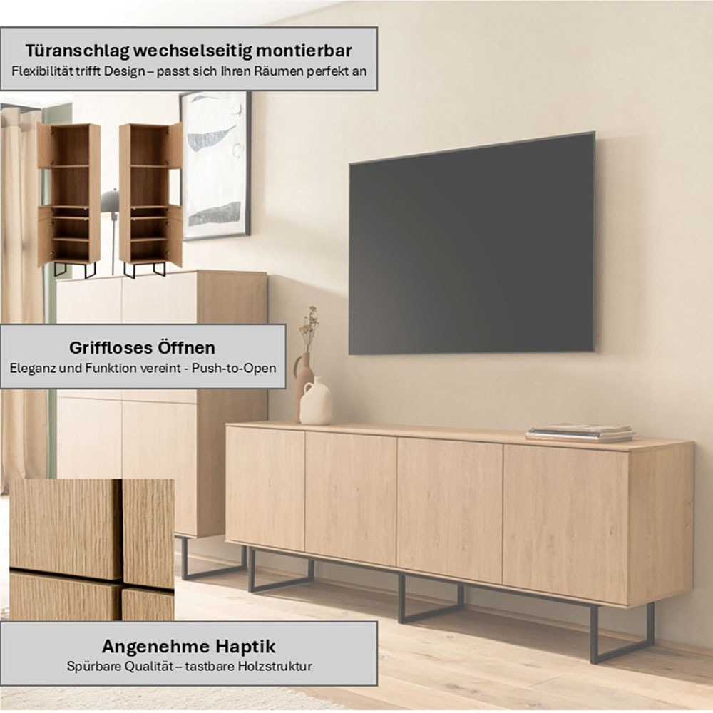 Home affaire Meuble mural »Lund, moderne Anbauwand, Wohnzimmer-Set in Stone Oak« 2 cuis tlg.