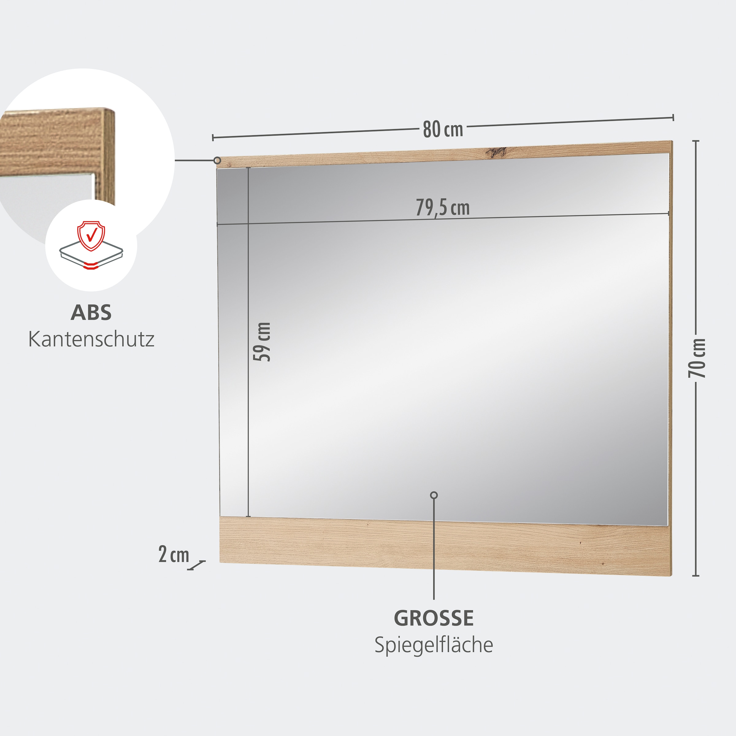 GOODproduct Miroir mural »Fargo Wandspiegel, 80/70/2 (B/H/T cm)« Spiegelfläche 80 x 70 cm