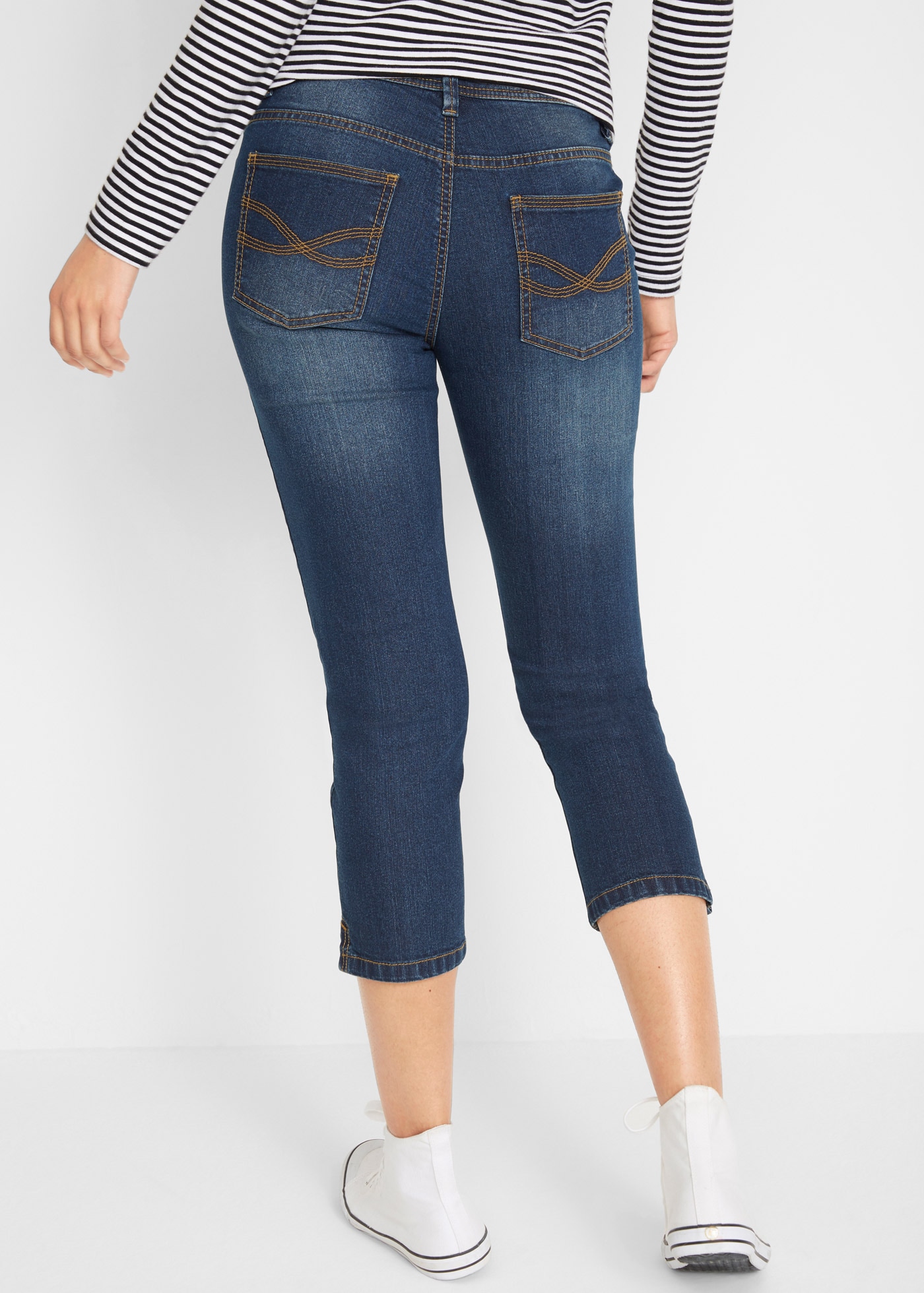 bonprix Caprijeans »Slim Fit Jeans Mid Waist, cropped« 3/4-Capri-Look, Five-Pocket Style, Regular Fit, schmale Beinform