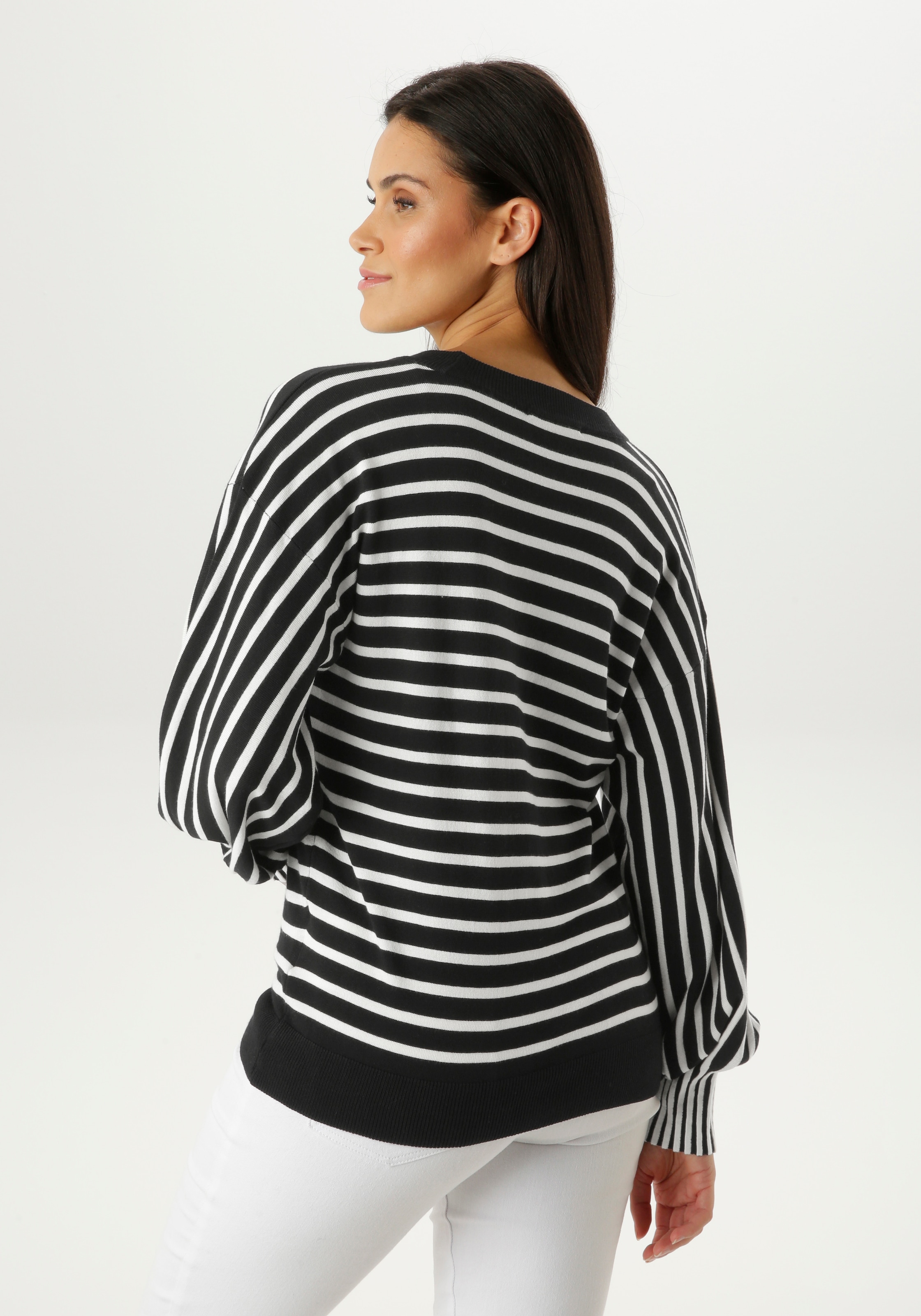 Aniston SELECTED Pull en tricot manches ballon longues avec larges poignets