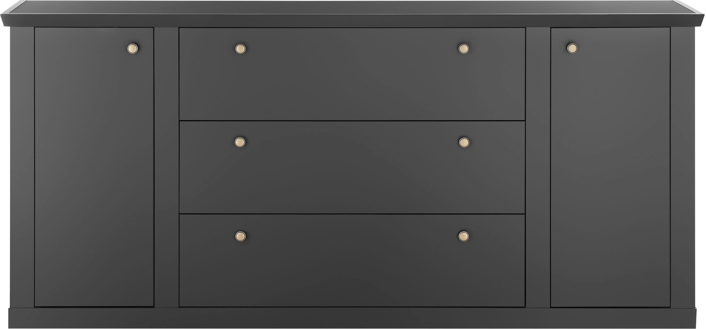 Home affaire Sideboard »Lincoln, moderner Schrank, schwarze Kommode, 205 cm breit« edles Design, messingfarbene Knopfgriffe, in 2 Grössen verfügbar