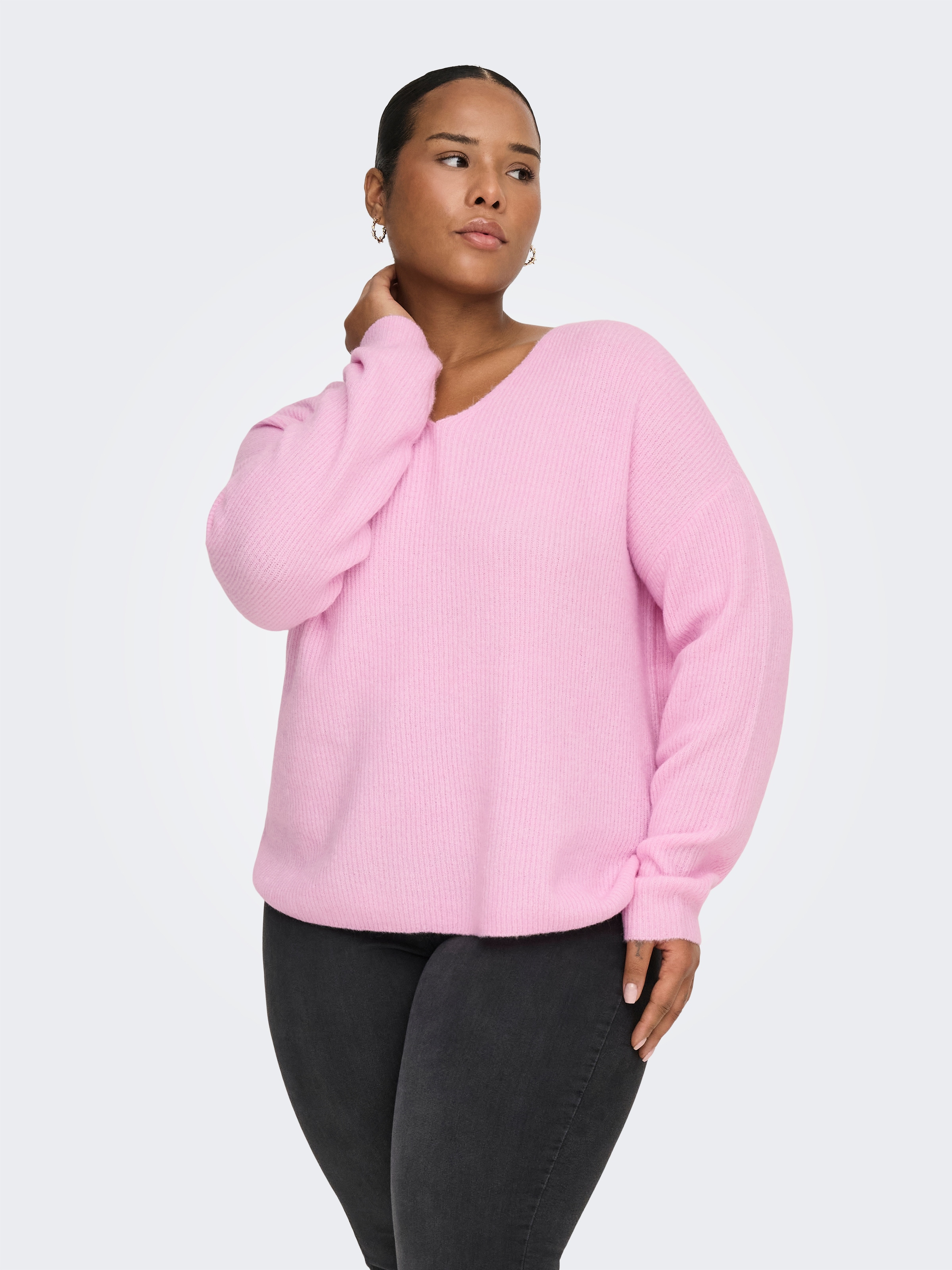 Image of ONLY CARMAKOMA Strickpullover "CARCAMILLA V-NECK L/S PULLOVER KNT NOOS" Materialmix