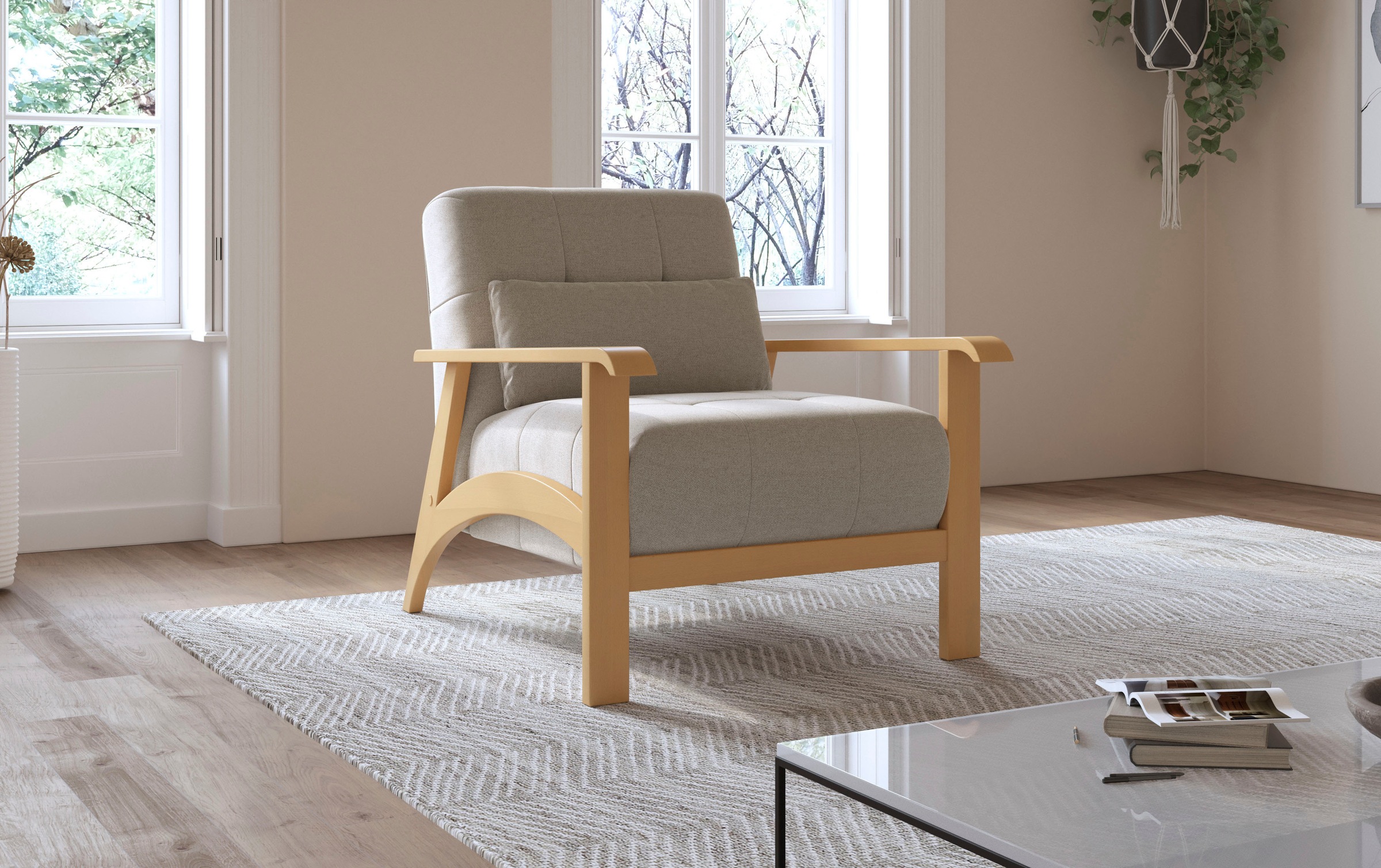 sit&more Sessel »Billund«, Armlehnen aus eichefarbigem Buchenholz, verschiedene Bezüge und Farben