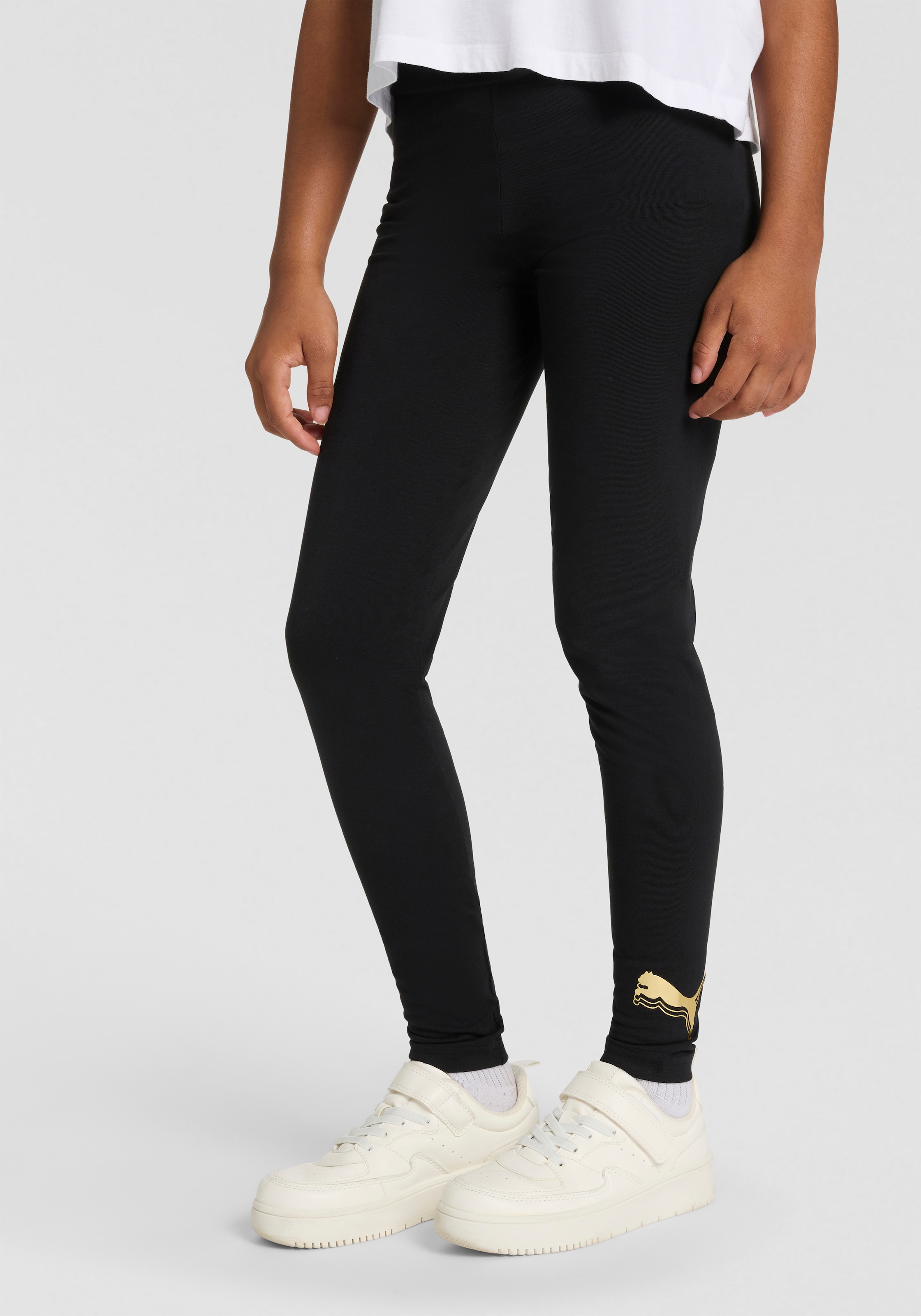 Image of PUMA Leggings "ESS METALLIC LEGGINGS G" mit Print-Applikation, aus Baumwolle und Elasthan, pflegeleicht