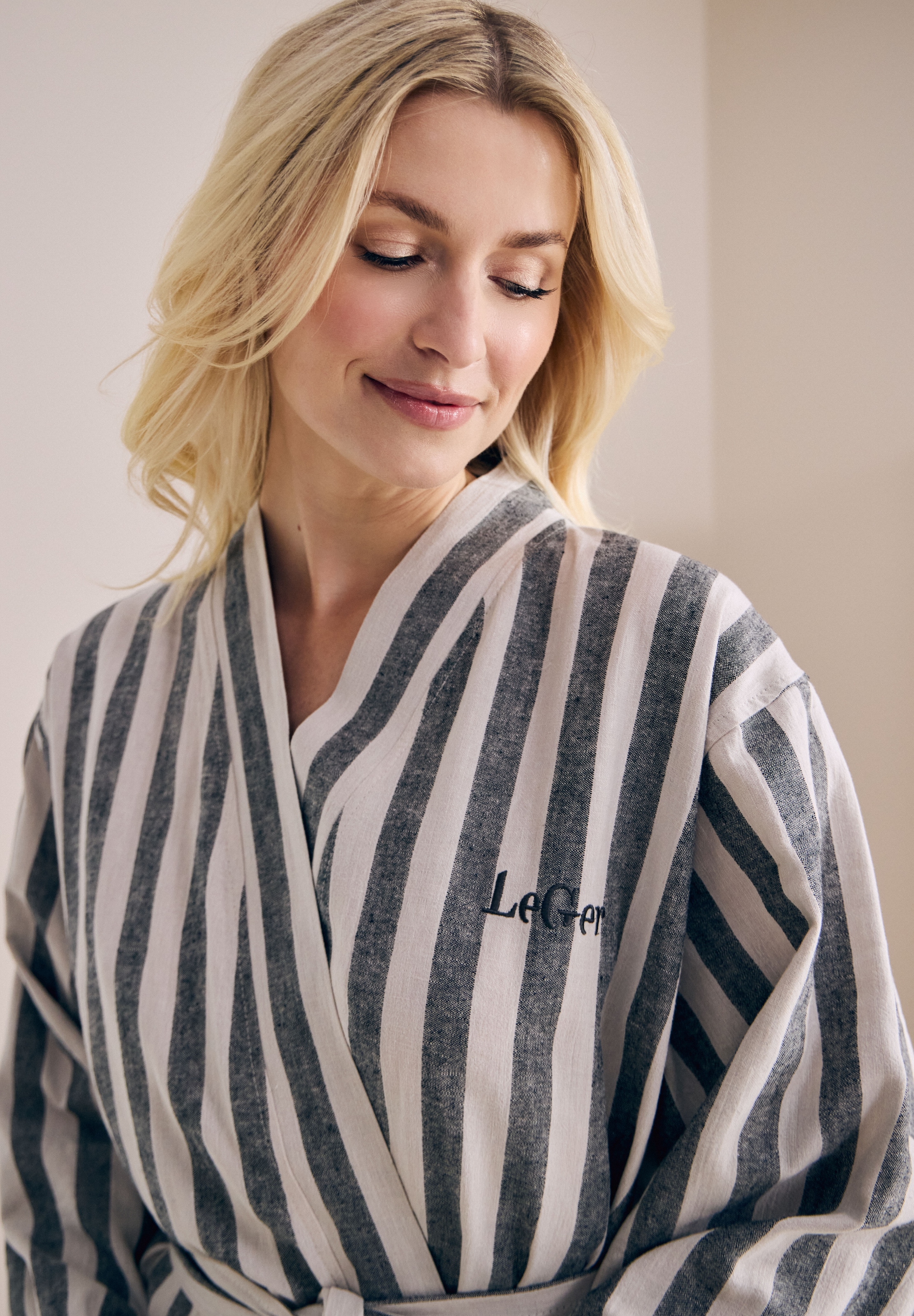LeGer Home by Lena Gercke Bademantel »Tamsin Benny, ideal für Sauna & Spa, Hotelbademantel, Morgenmantel« 1 Stk. Baumwolle, Leinen, gestreift