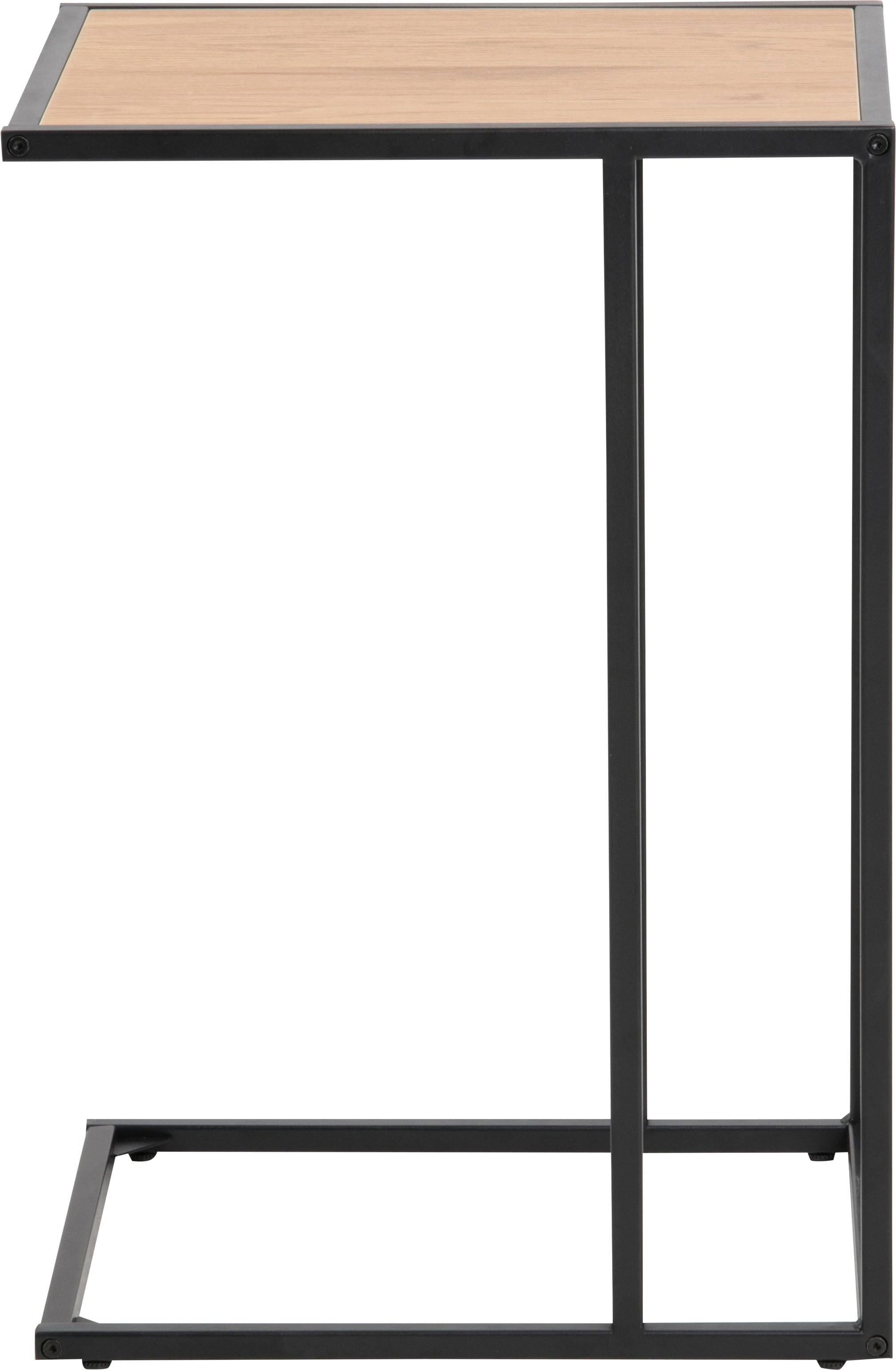 Image of ACTONA GROUP Beistelltisch "Seaford, Rechteckig, Scandi Design, matte Wildeichenoptik, Modern" Wohnzimmertisch, kleiner Tisch, matte schwarze Metallbeine, H: 63 cm