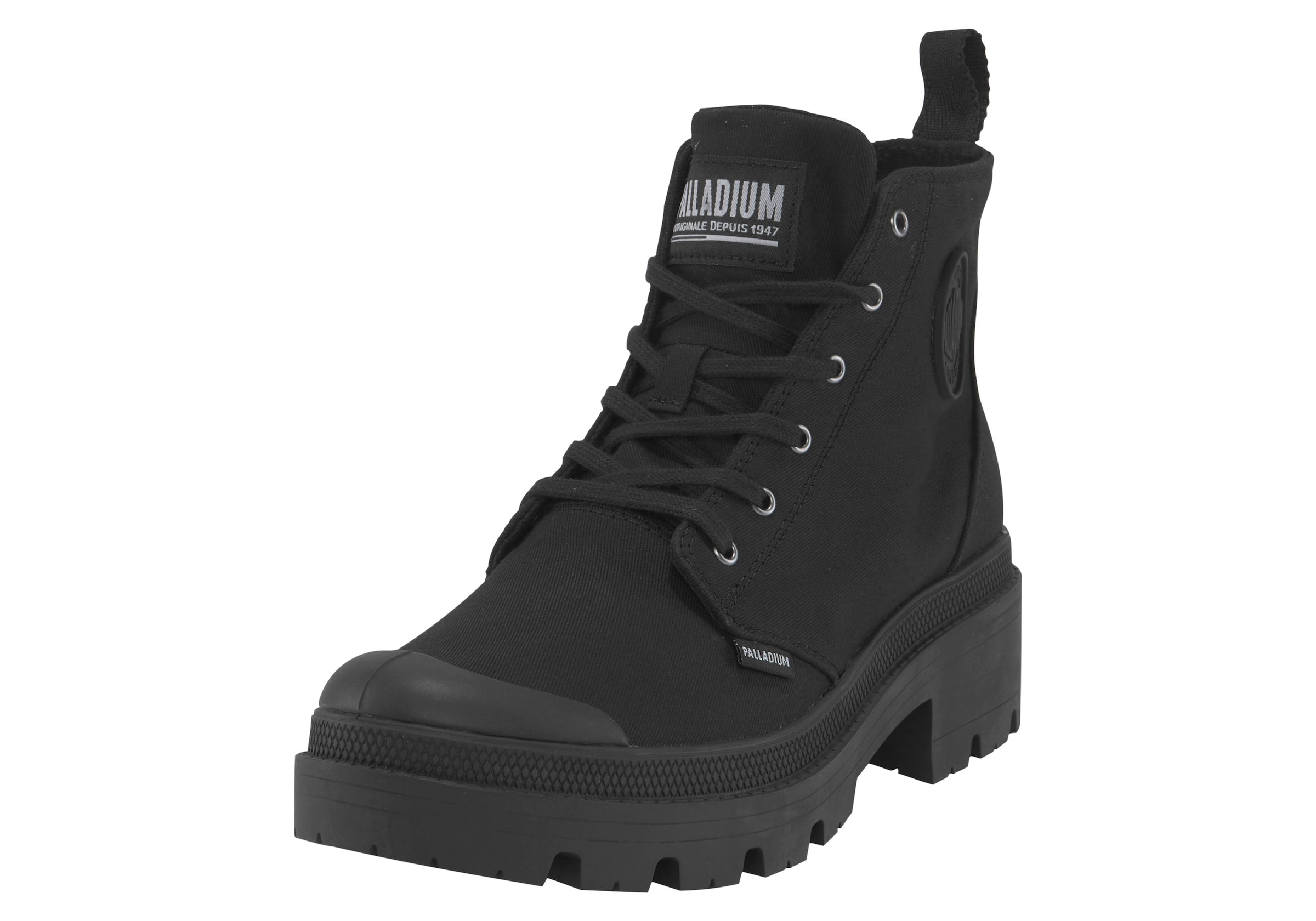 Image of Palladium Schnürstiefelette "PALLABASE TWILL" Schnürstiefel, Schnürboots aus Canvas mit Reissverschluss