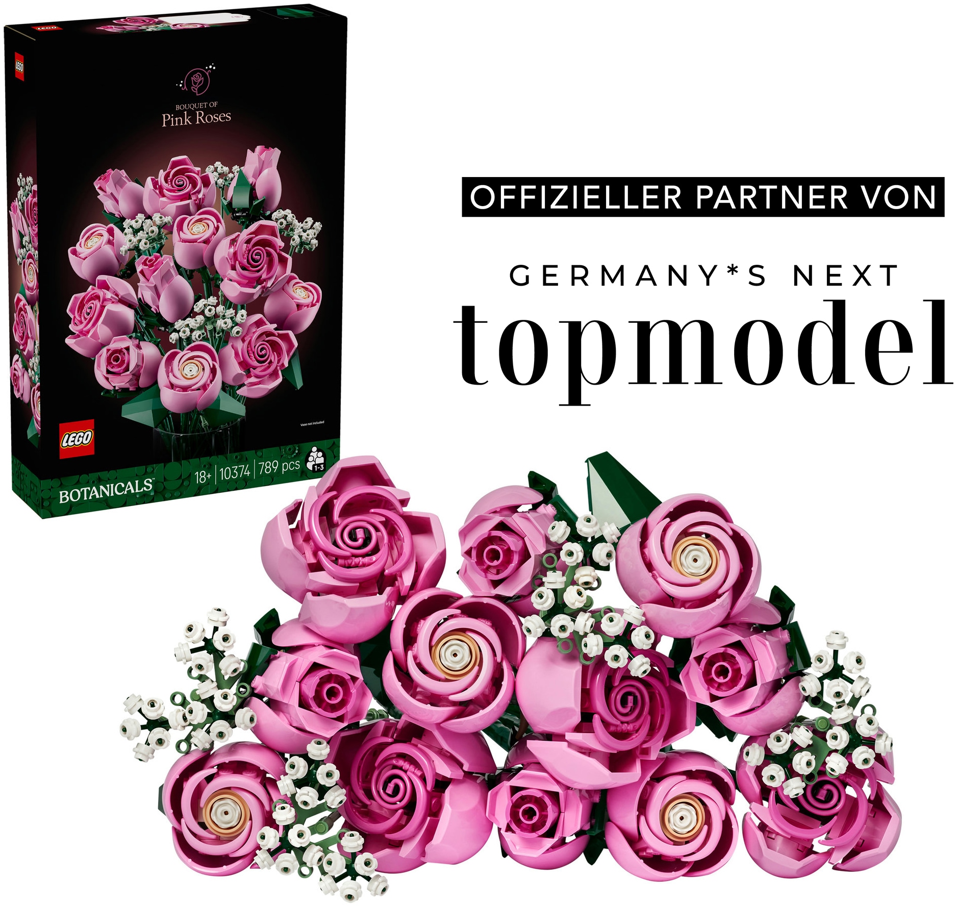 Image of LEGO Konstruktionsspielsteine "Rosa Rosenstrauss (10374), LEGO Botanicals" Blumen, Made in Europe
