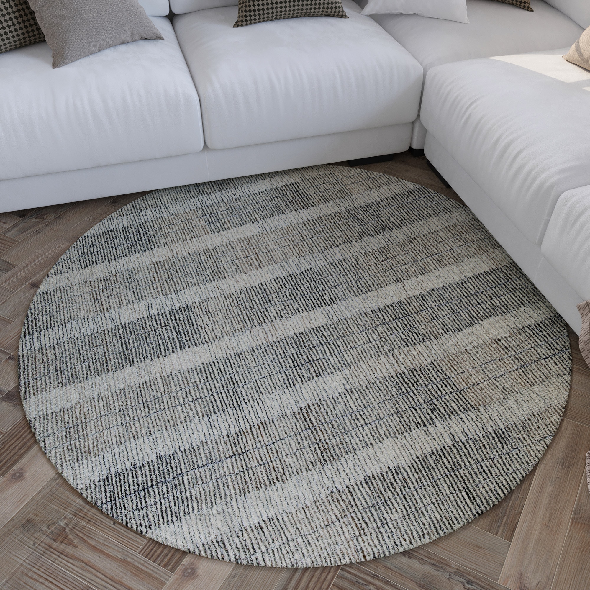 Image of Wecon home Teppich "Hamptons FORTY" rund 11 mm Höhe Fasermix, Kurzflor, Wohnzimmer, Schlafzimmer, elegant, Streifen Muster