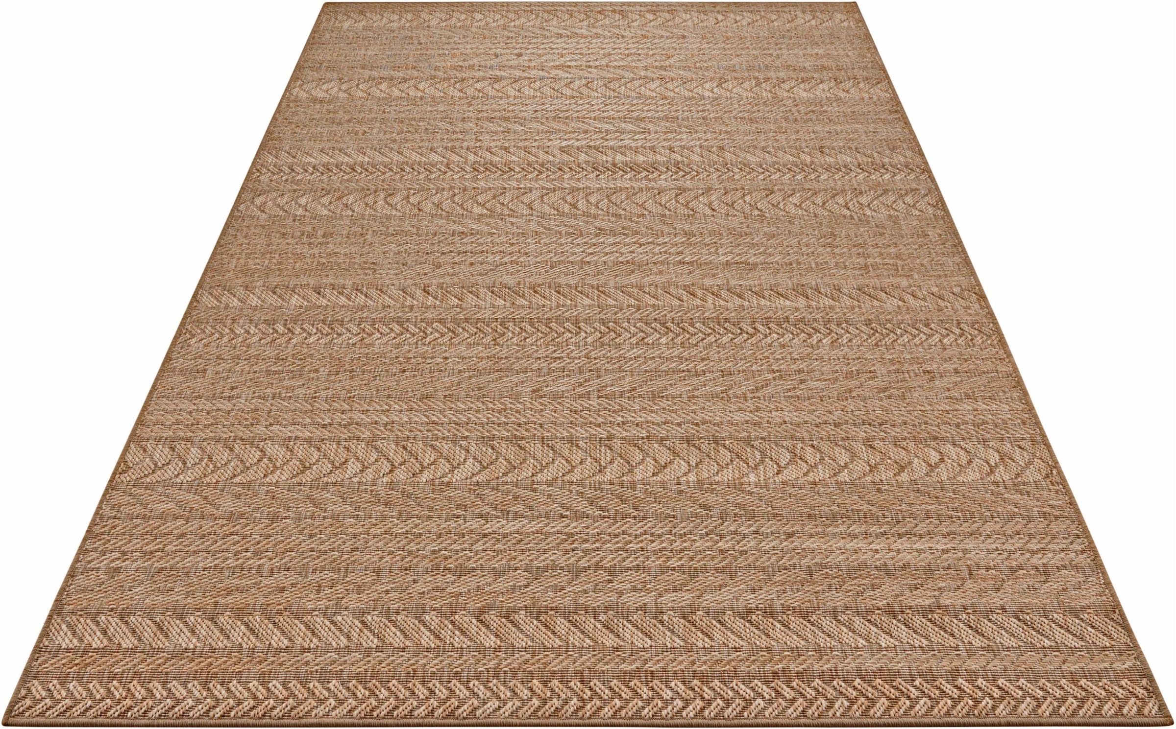 THE RUGS Indoor Outdoor Granado Rug Chevron Design, Weather Resistant Pile in Beige | Size: 80cm x 150cm