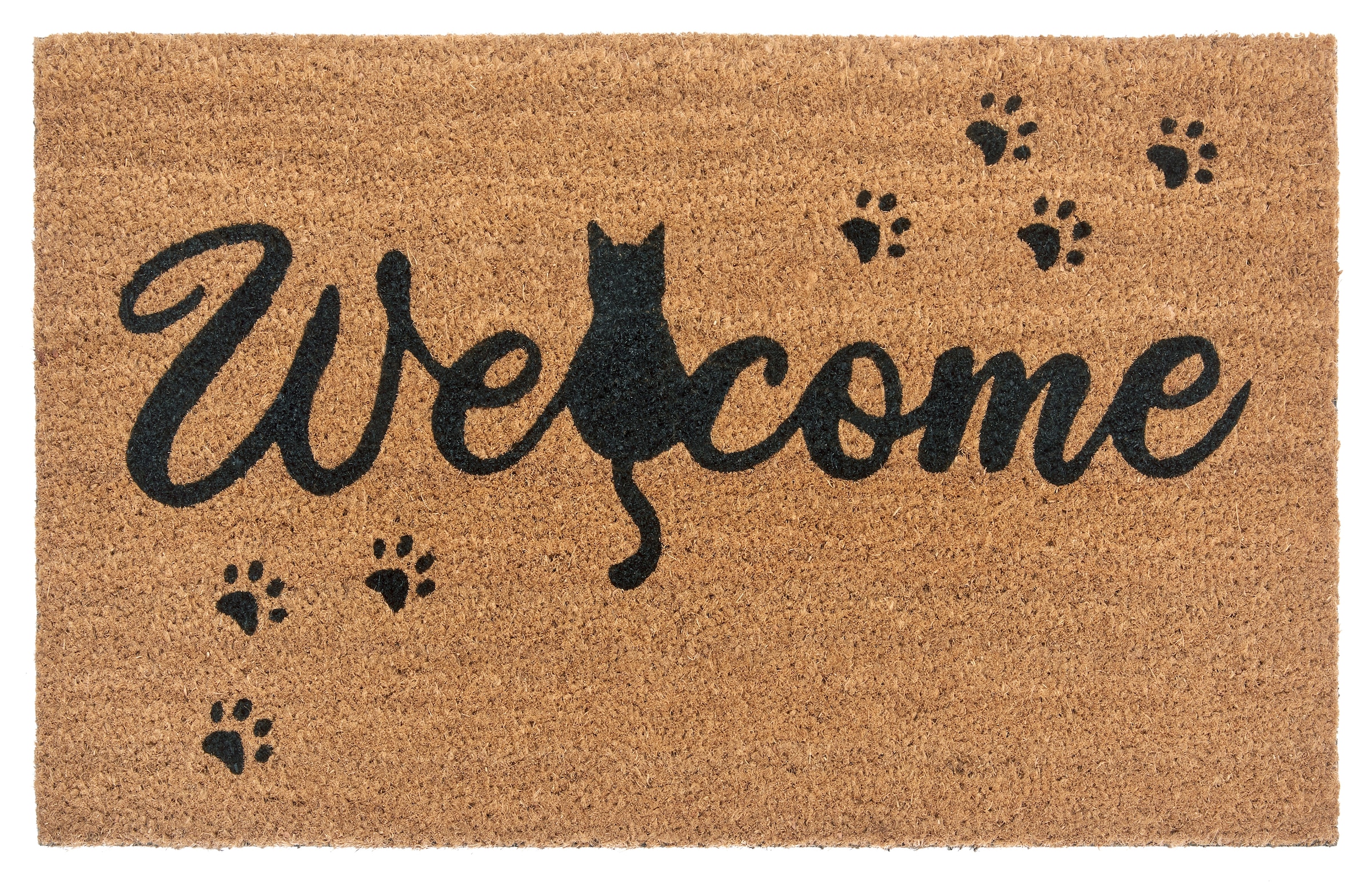 Image of HANSE Home Fussmatte "Mix Mats Kokos Cat Paws Welcome, Türmatte" rechteckig 15 mm Höhe Kokos, Schmutzfangmatte, Outdoor, Rutschfest, Innen, Kokosmatte, Flur