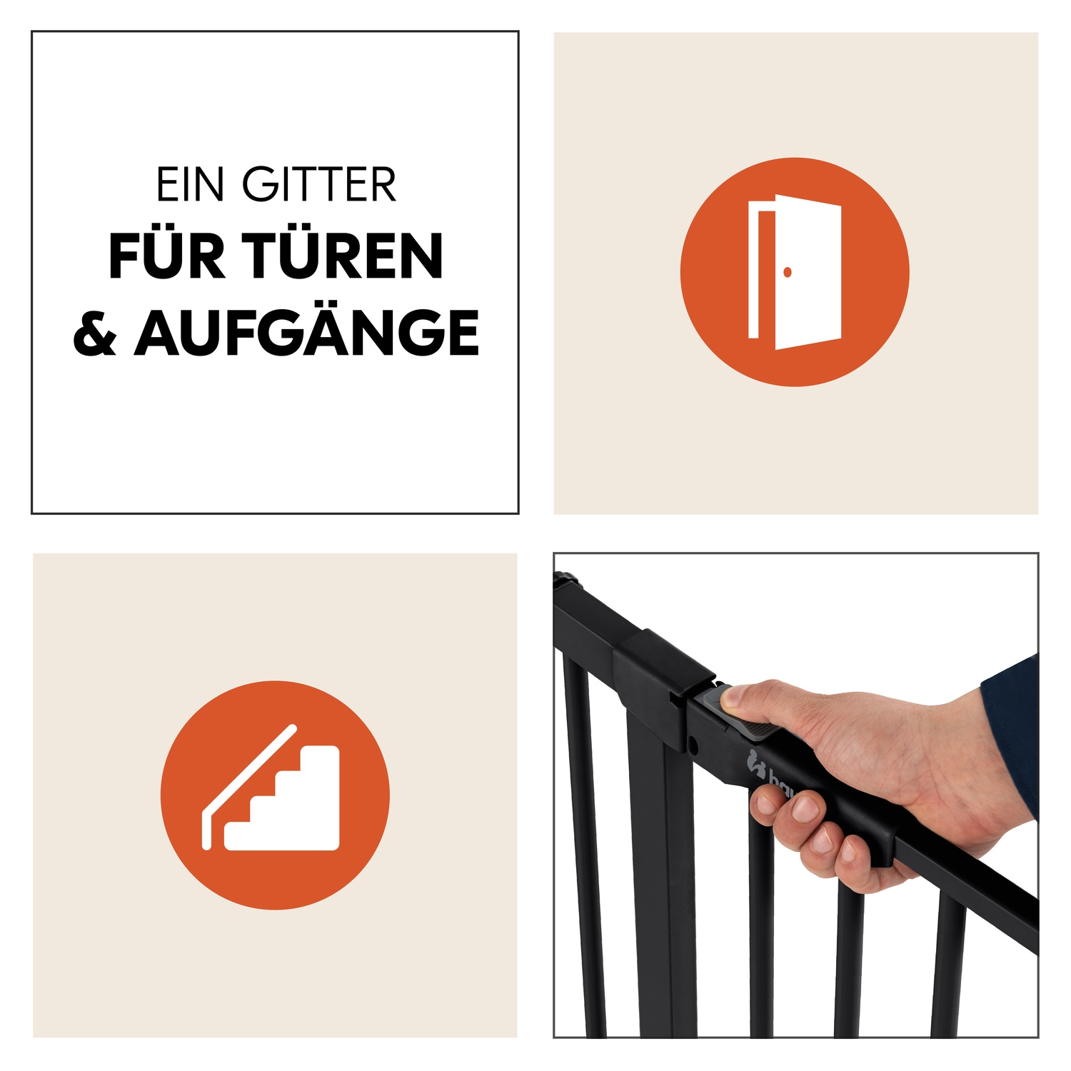Hauck Türschutzgitter »Clear Step Autoclose 2, Black« auch als Treppenschutzgitter verwendbar; 75-80, flacher Durchgang