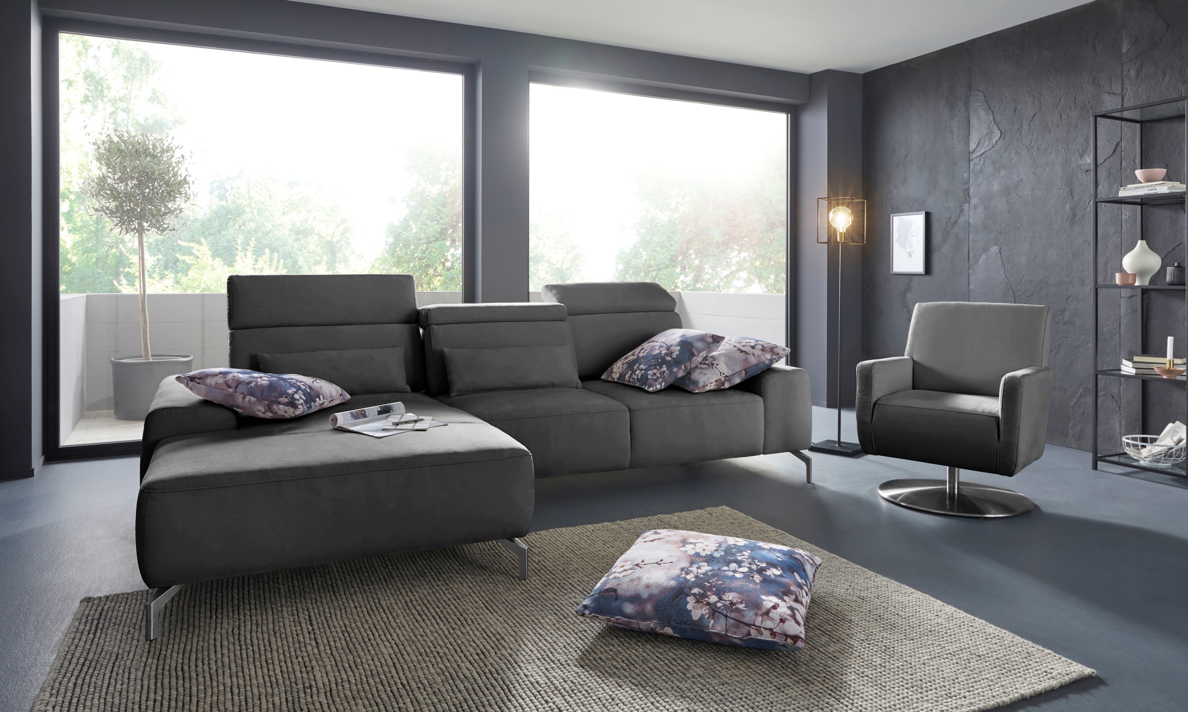 sit&more Ecksofa »Gizeh L-Form« Fusshöhe 15 cm, inklusive Sitztiefenverstellung und Kopfteilverstellung