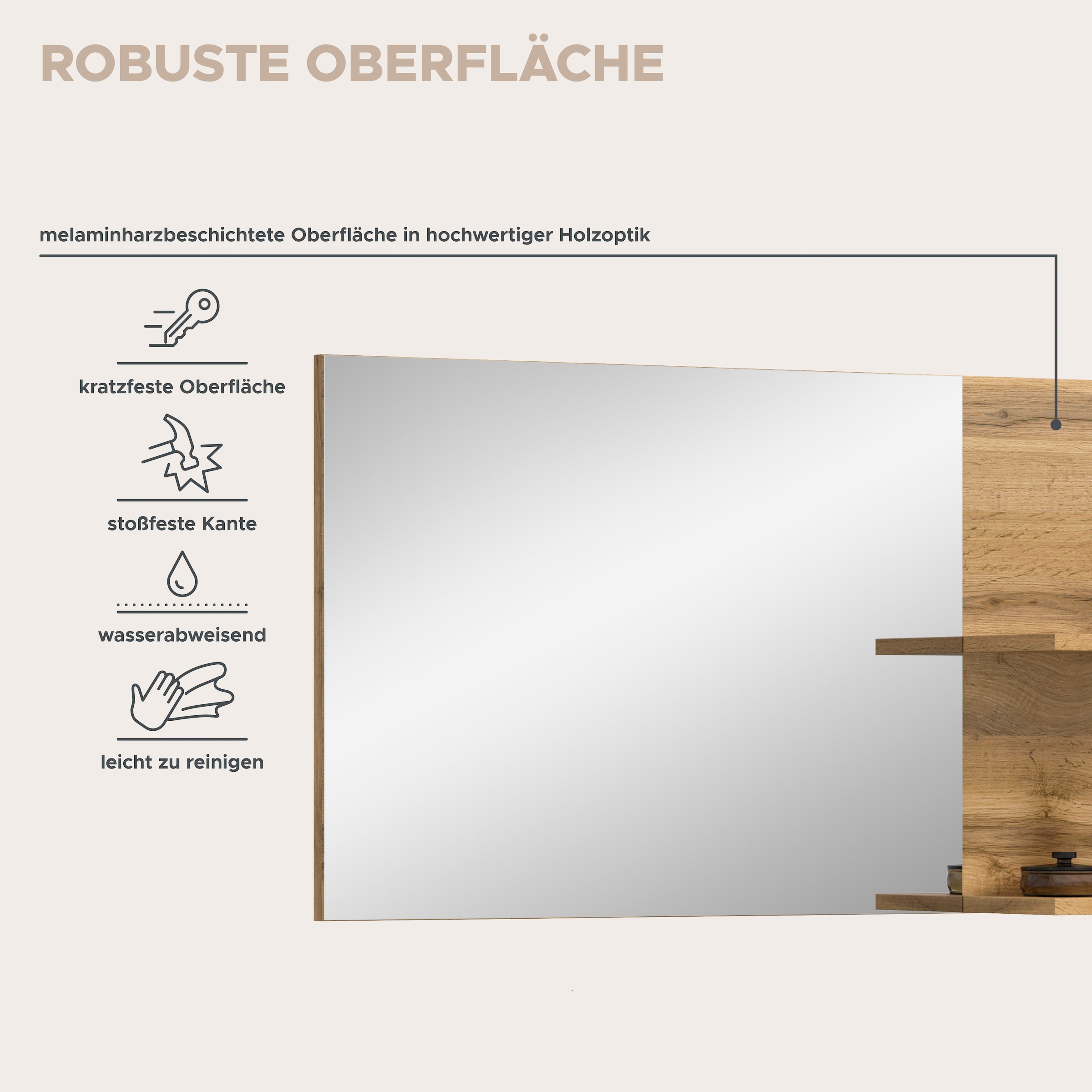 GOODproduct Spiegel »MAMBO II, Breite 99cm, 2 Ablageböden, grosse Spiegelfläche« Garderobenspiegel, Flur, Diele, Spiegel mit Ablage, Spiegelpaneel