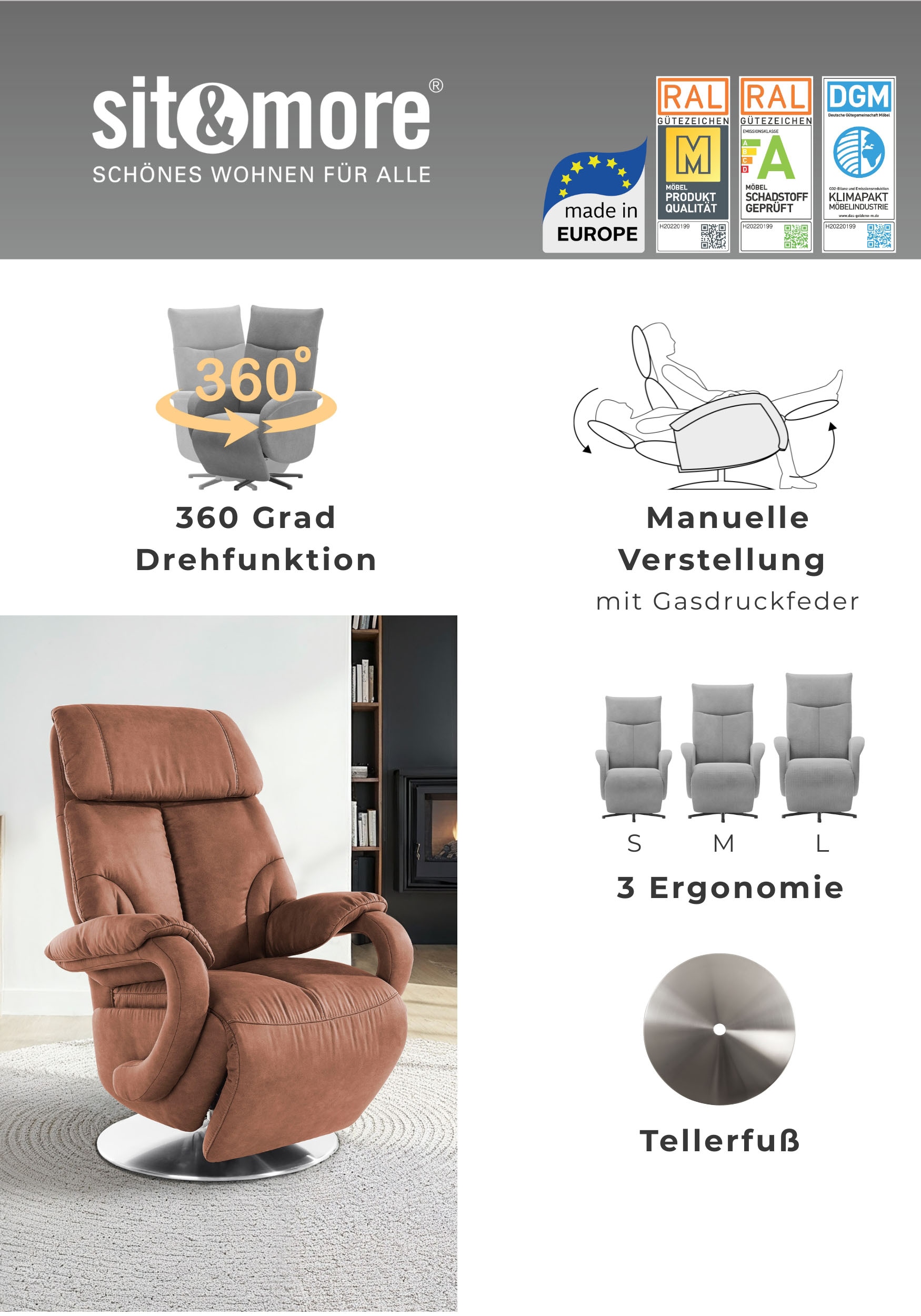 sit&more TV-Sessel »Invito« in Grösse S, wahlweise mit Motor und Aufstehhilfe