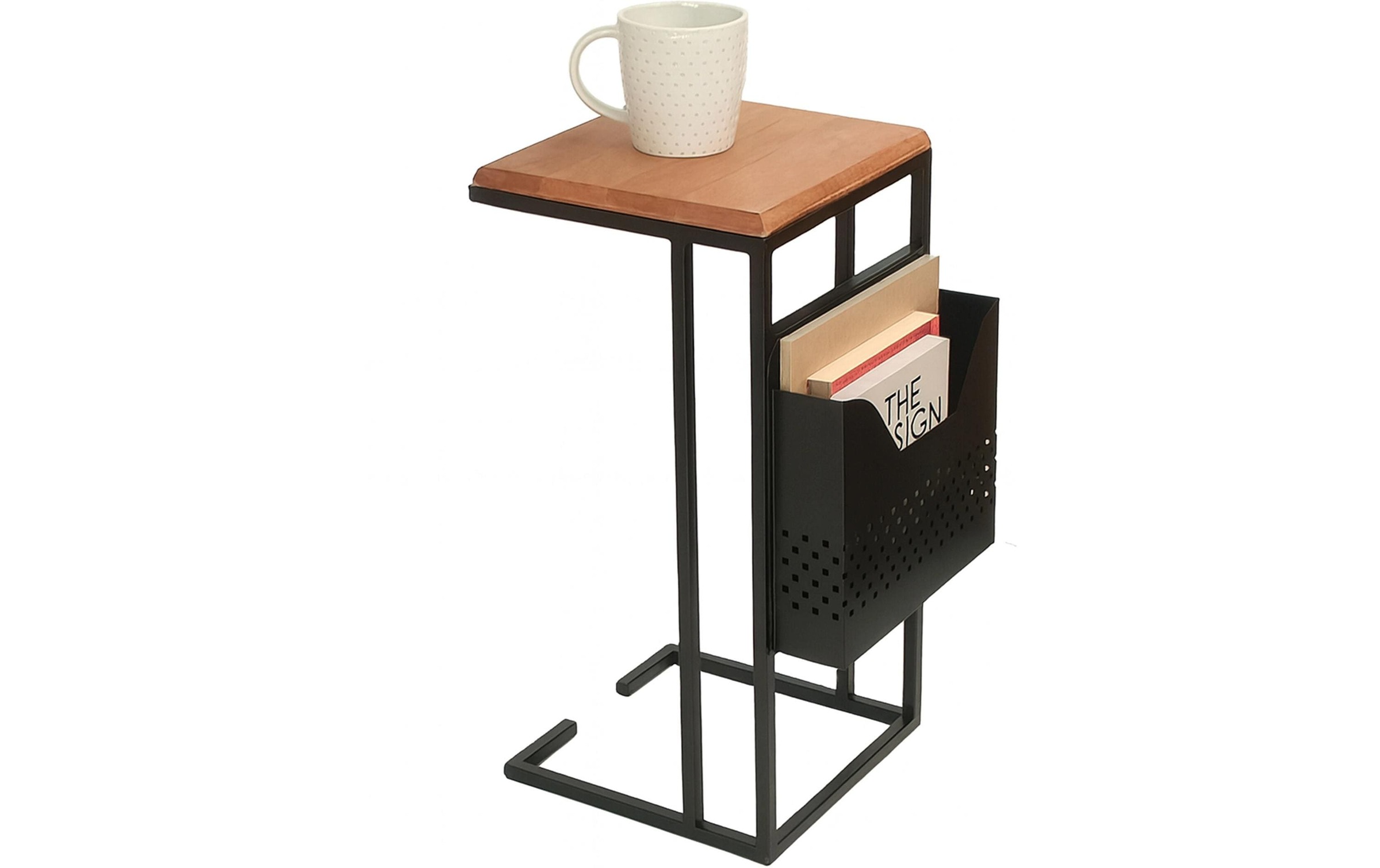Image of relaxdays Beistelltisch "in C-Form Mango 63 x 30" Couchtisch mit Zeitungsablage aus Mango Holz