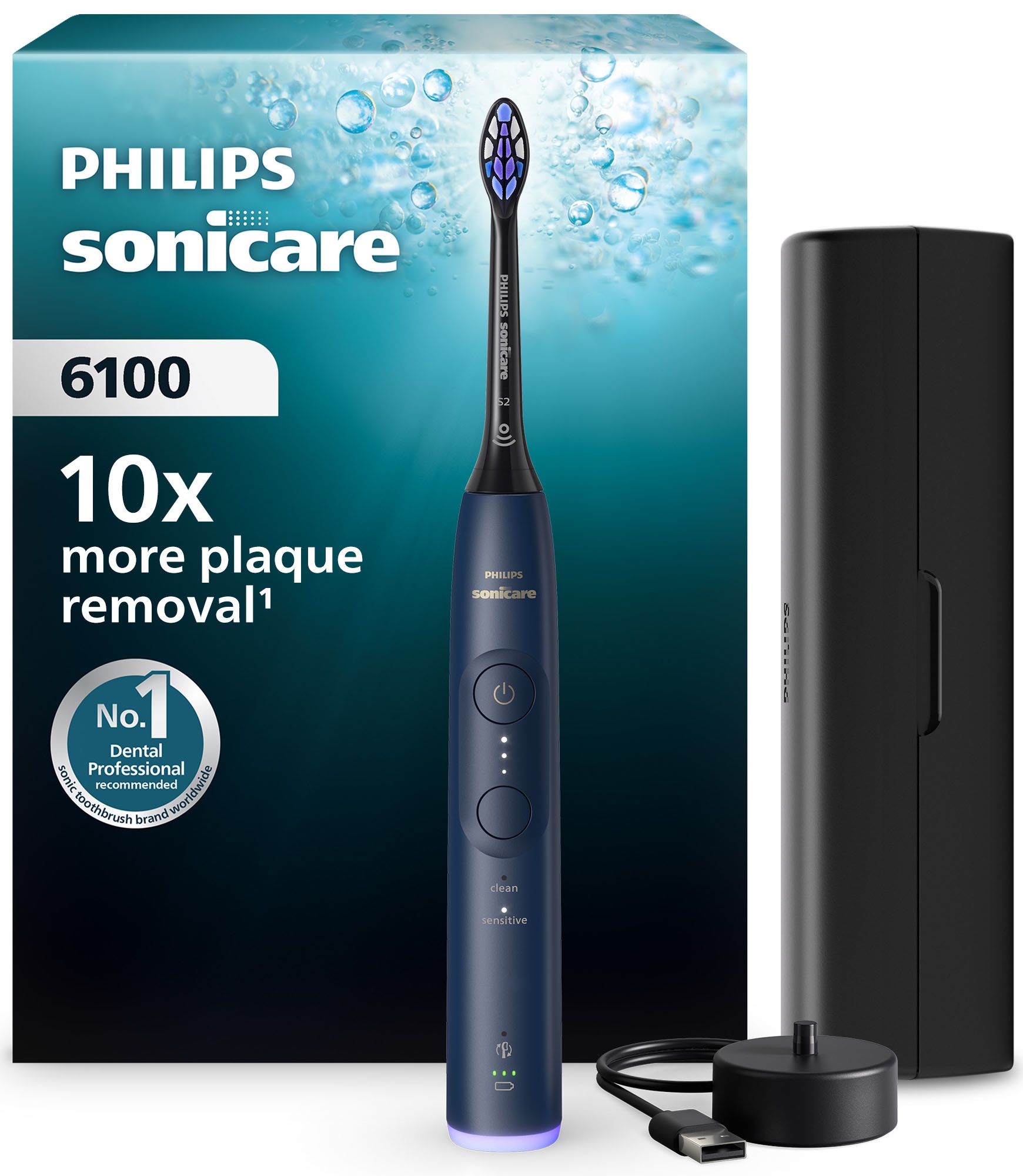 Image of Philips Sonicare Elektrische Zahnbürste "Series 6100 HX7403/08" mit visueller Andruckkontrolle, 2 Putzprogrammen, inkl. Reiseetui