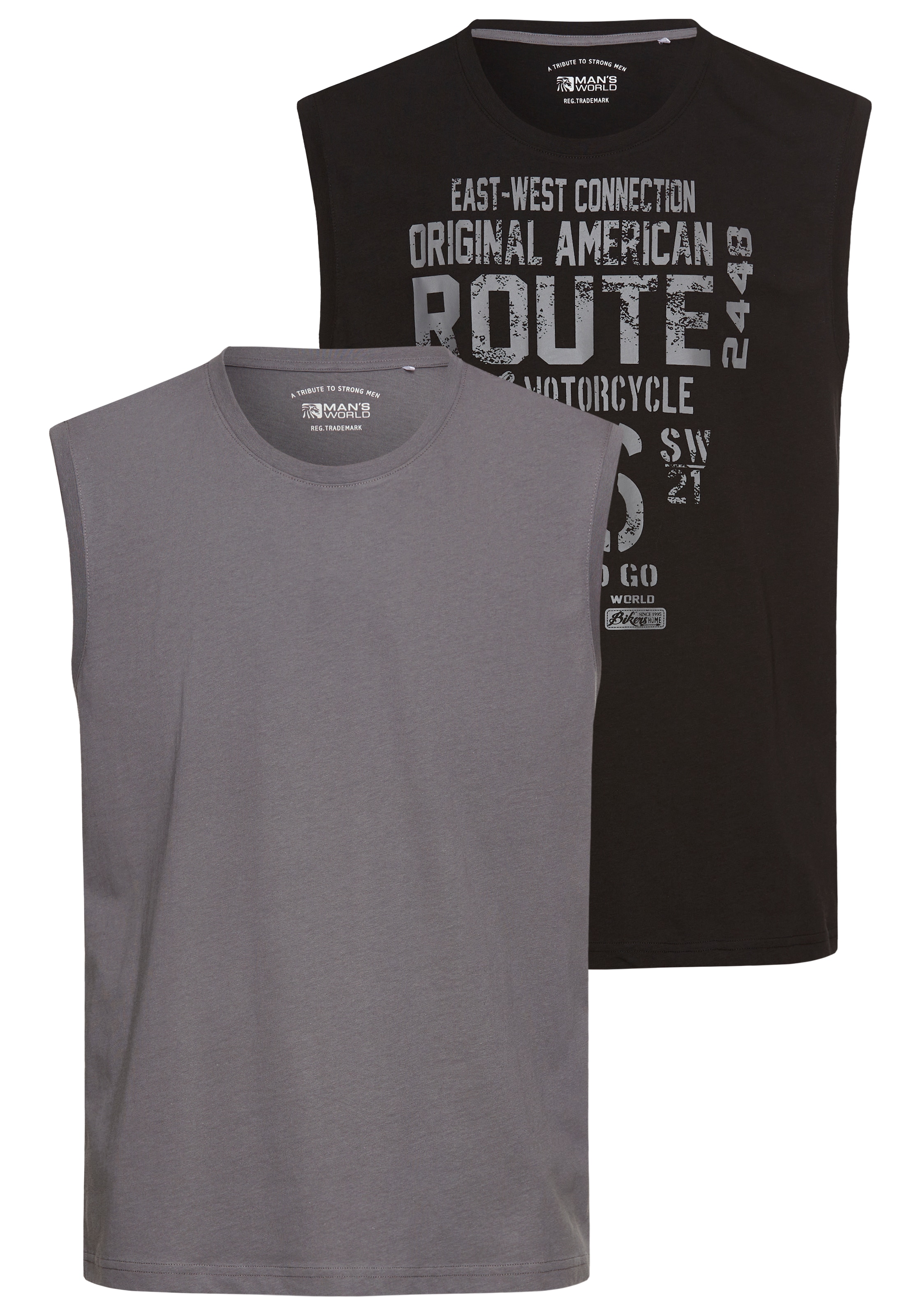 Man's World Muscleshirt, (2er-Pack), ärmellos, bedruckt, Rundhalsausschnitt, aus 100% Baumwolle