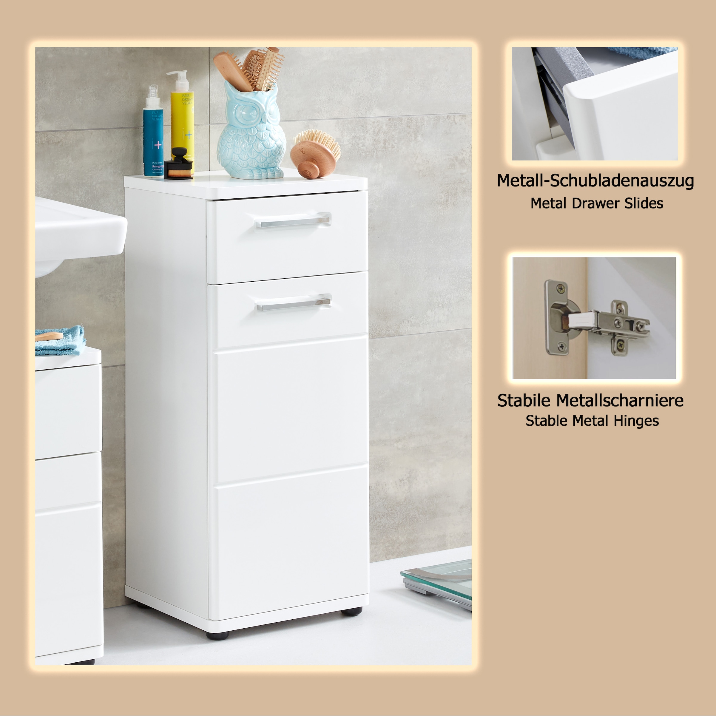 welltime Unterschrank »Mora« Standschrank mit 1 Tür & 1 Schublade - (B/T/H) 37/34/87 cm