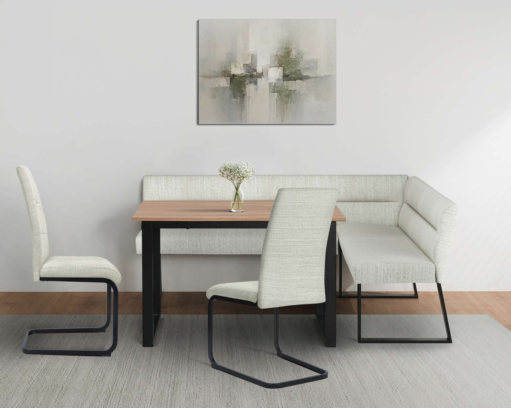 GOODproduct Ensemble de bancs d'angle »Barcell/Ivanna/Calgoty« Ensemble, Eckbankgruppe mit Tisch, Eckbank, Stühle, 4 tlg. Sitzgruppe, Eckbank und Stühle bequem gepolstert, Tisch 120x80 cm