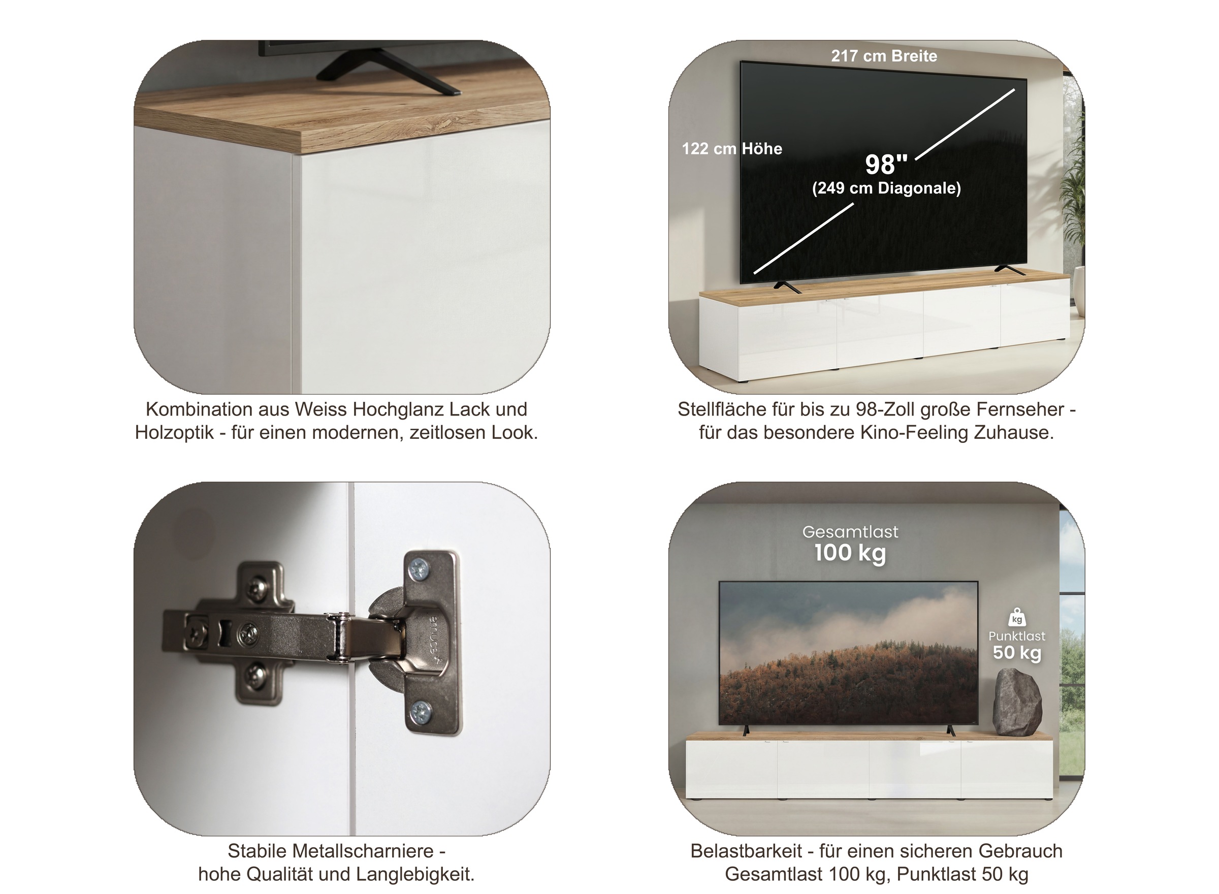 Home affaire Table basse »Easy, 245 cm breit, 47 cm tief, 4 Türen, Top 22 mm stark, Mediaboard« Modernes Lowboard für bis zu 98-Zoll-TV – perfekt für die WM