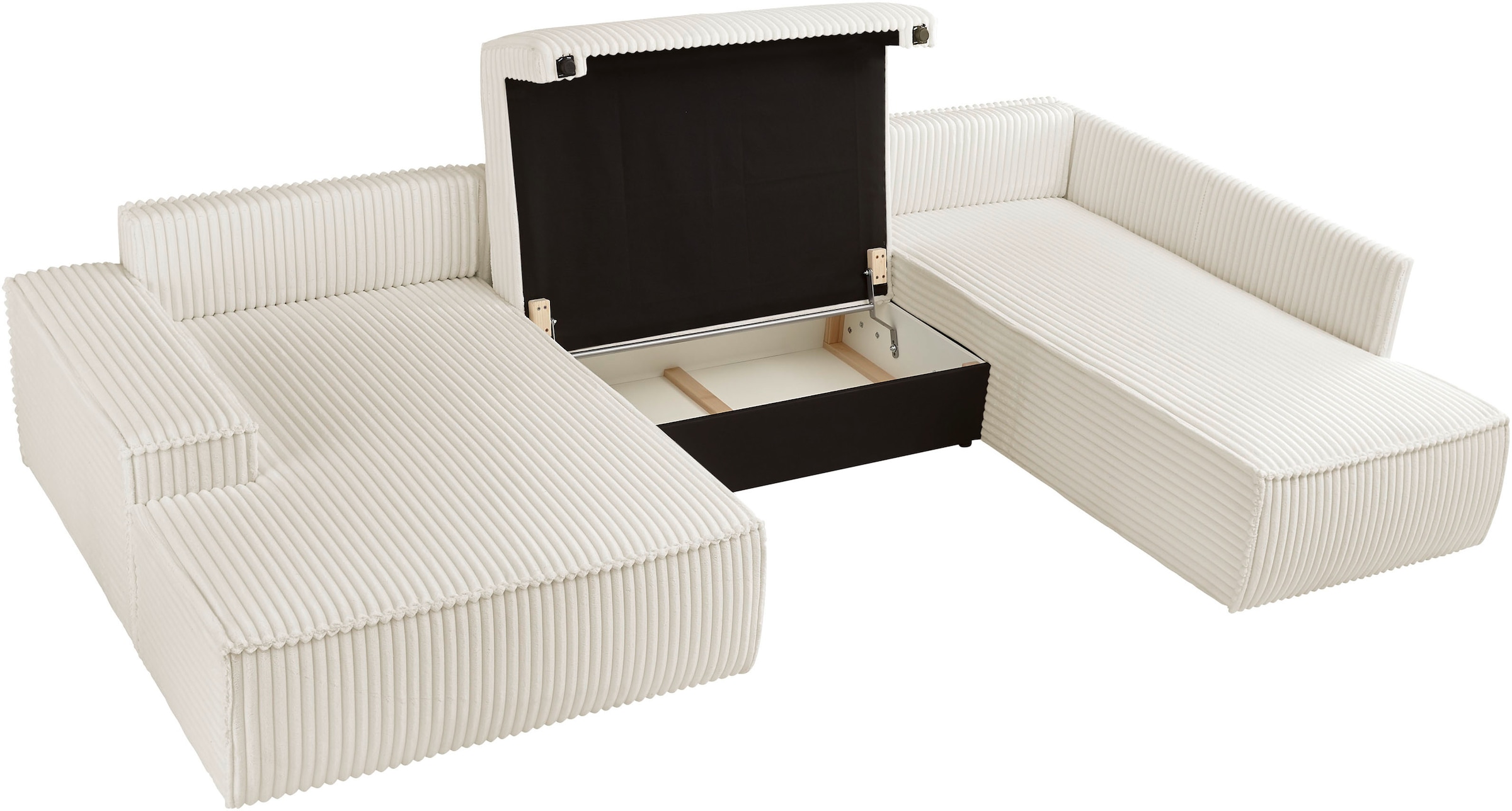 andas Wohnlandschaft »FINNLEY U-Form XXL 329 cm, Schlafsofa, Schlaffunktion m. Bettkasten«, (194/139 cm), Bouclé, Struktur und Cord