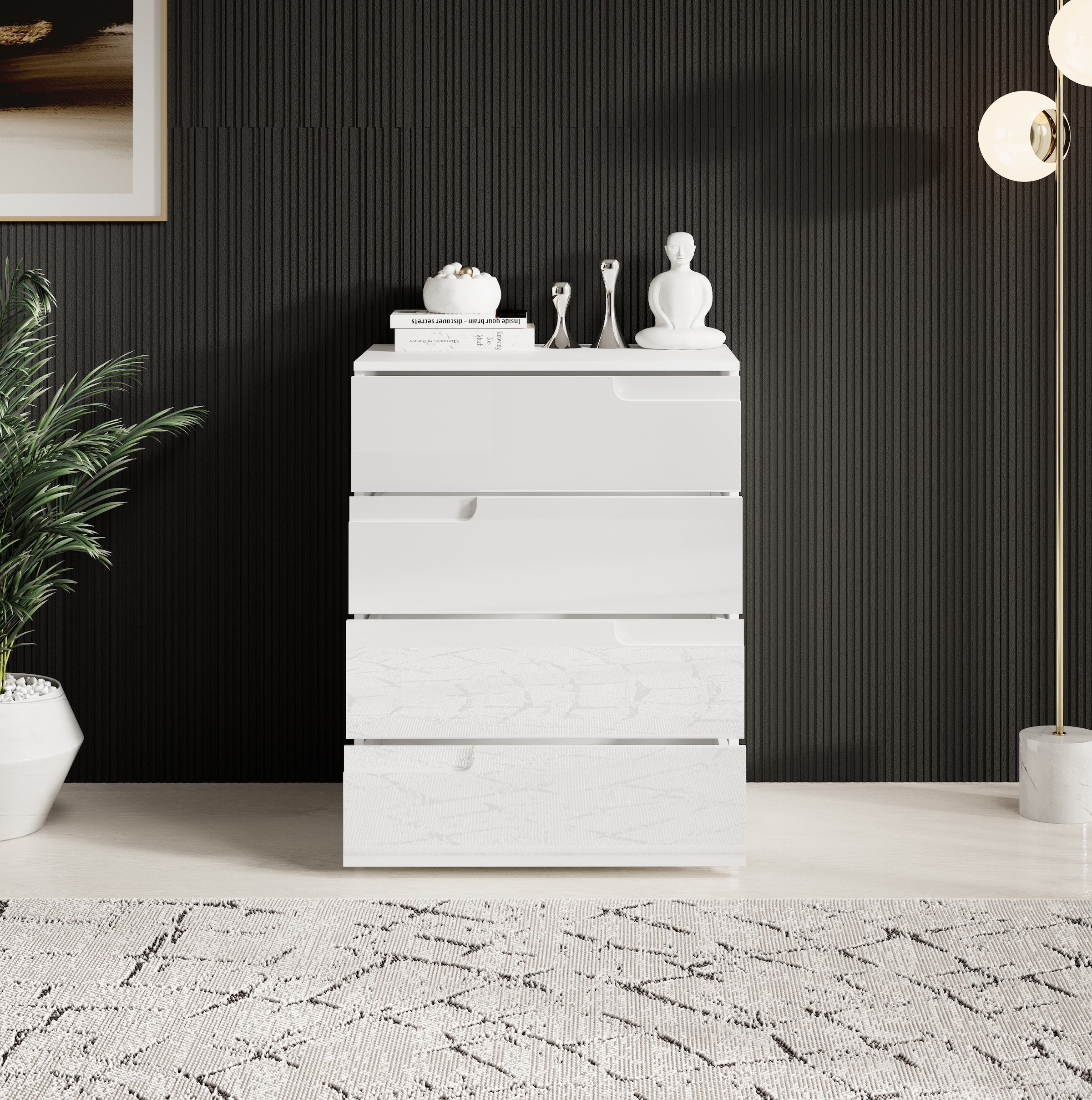 HBZ Kommode »Spice weiss hochglanz, BxHxT 65x80x40 cm«, Kommode mit 4 Schubkästen
