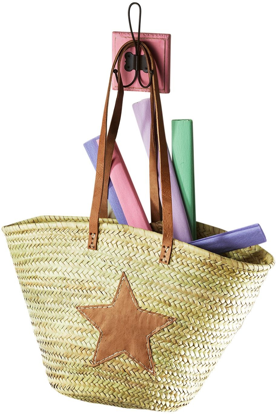 Image of locker Aufbewahrungsbox, aus Palmblatt mit Echt-Lederhenkeln und Sterndeko aus Leder bei Ackermann Versand Schweiz