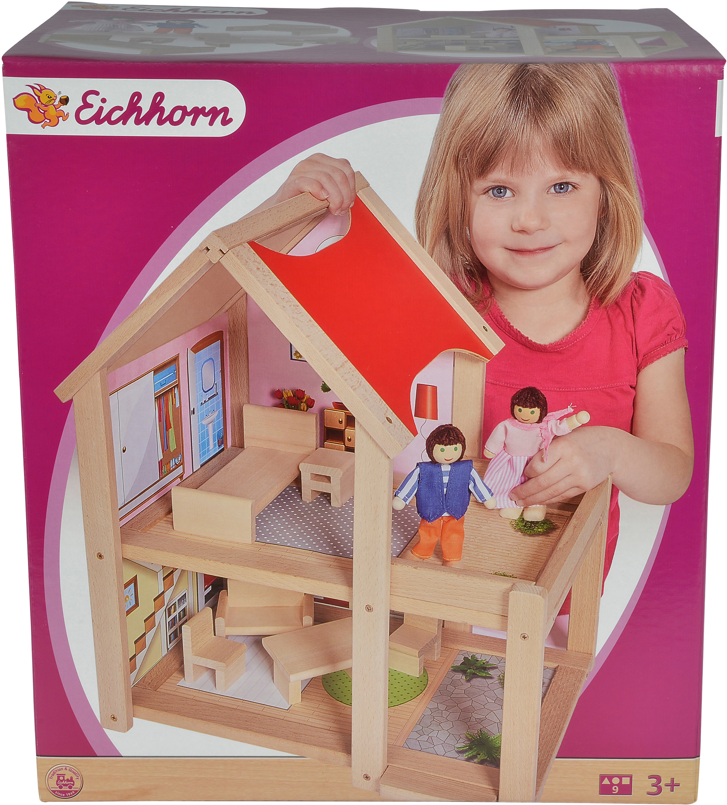 Image of Eichhorn Puppenhaus, (9 tlg.), mit Einrichtung und Spielfiguren; Made in Europe bei Ackermann Versand Schweiz