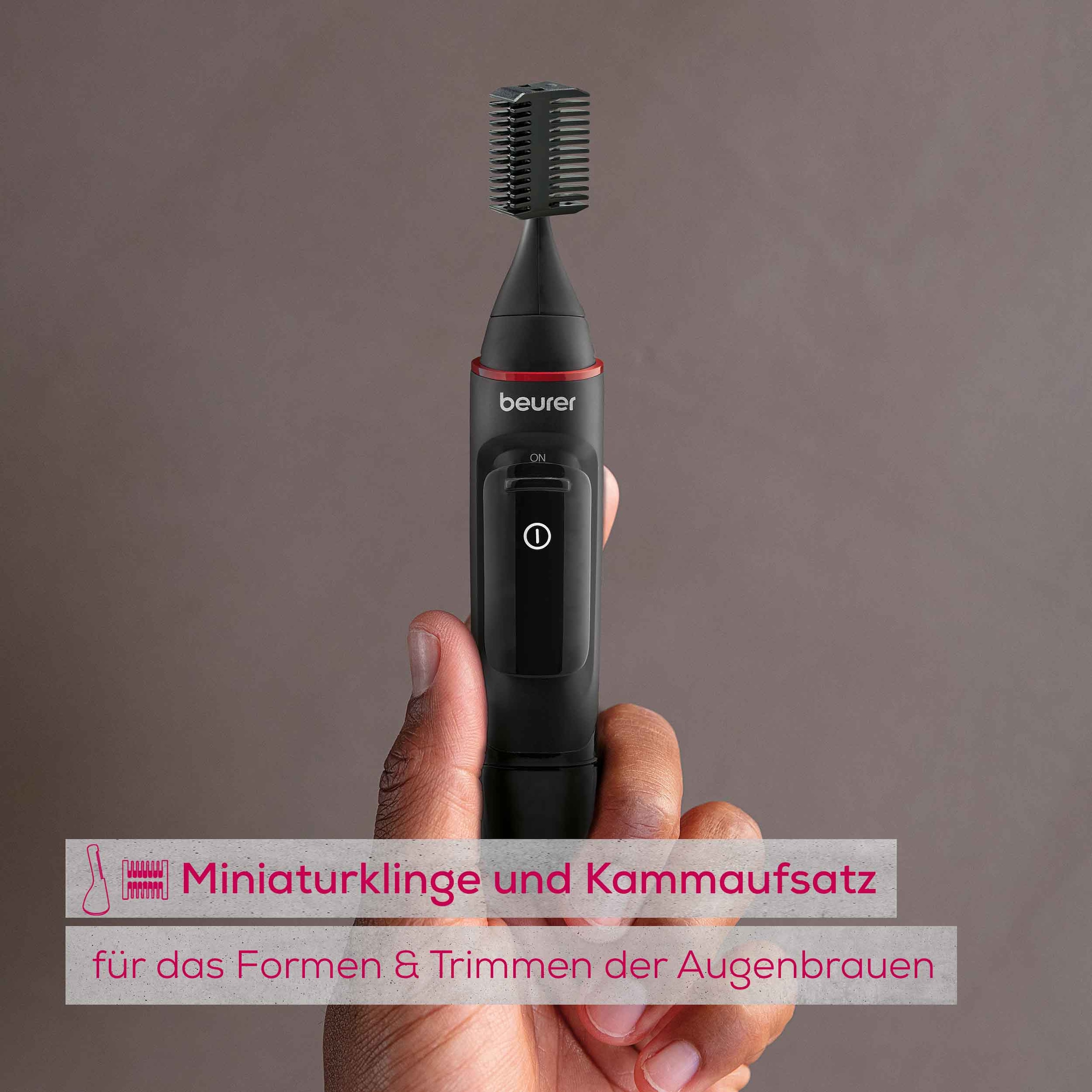 BEURER Tondeuse pour nez et oreilles »MN3X, Präzisionstrimmer für Augenbrauen, Nasen- sowie Ohrhaare« 3 Aufsätze Mit 2 Aufsätzen und extra Kammaufsatz mit 3 und 6 mm
