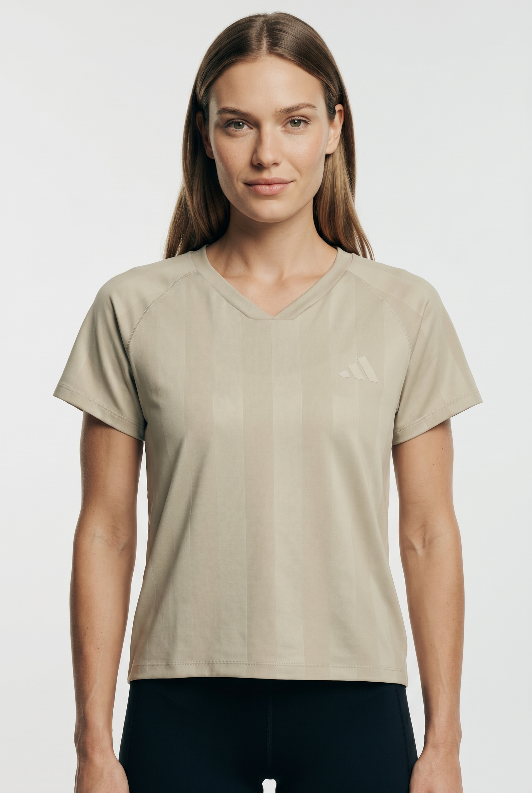 Image of adidas Performance T-Shirt "HYPERGLAM 3-STREIFEN EMBOSS" mit V-Ausschnitt, aus Polyester