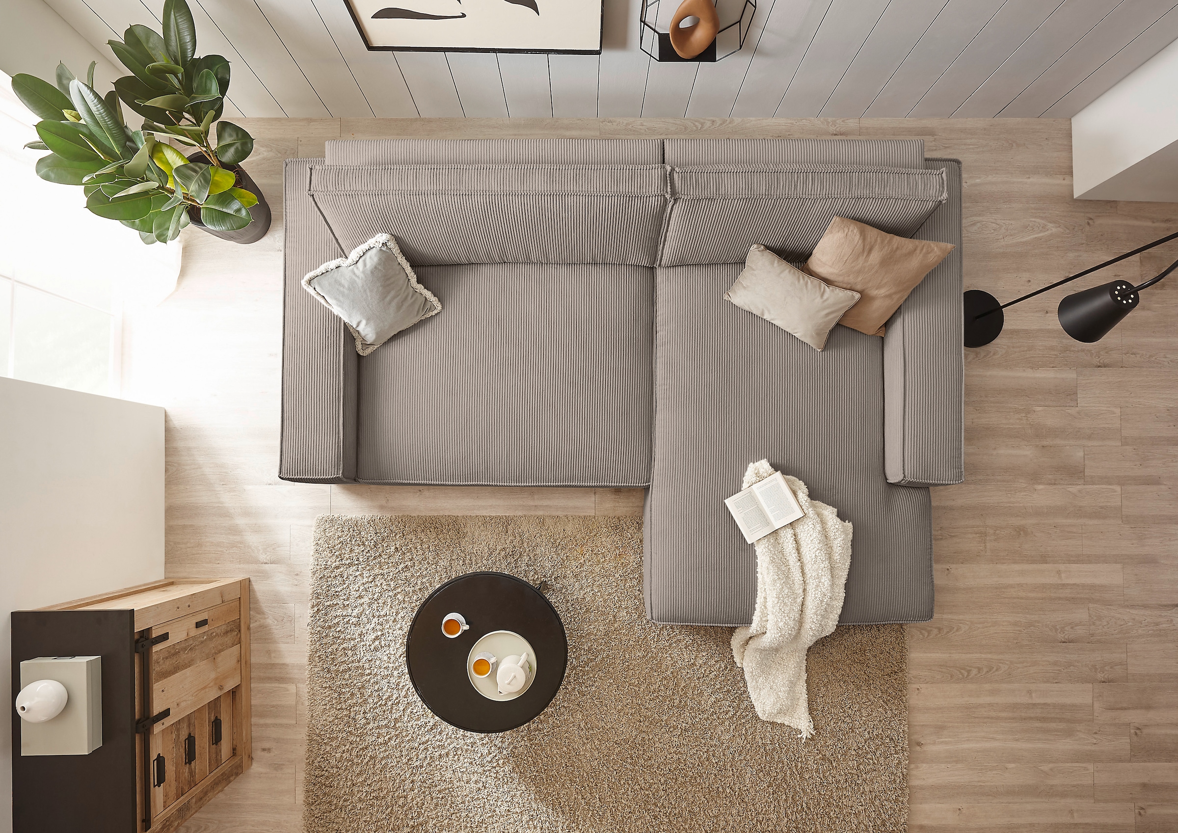 Home affaire Ecksofa »NEU: SHERWOOD XXL 284, Big-Sofa L-Form, tiefe Sitzfläche 95 cm, Cord« Recamiere rechts/links, als Schlafsofa stellbar, Cord u. Leinenoptik
