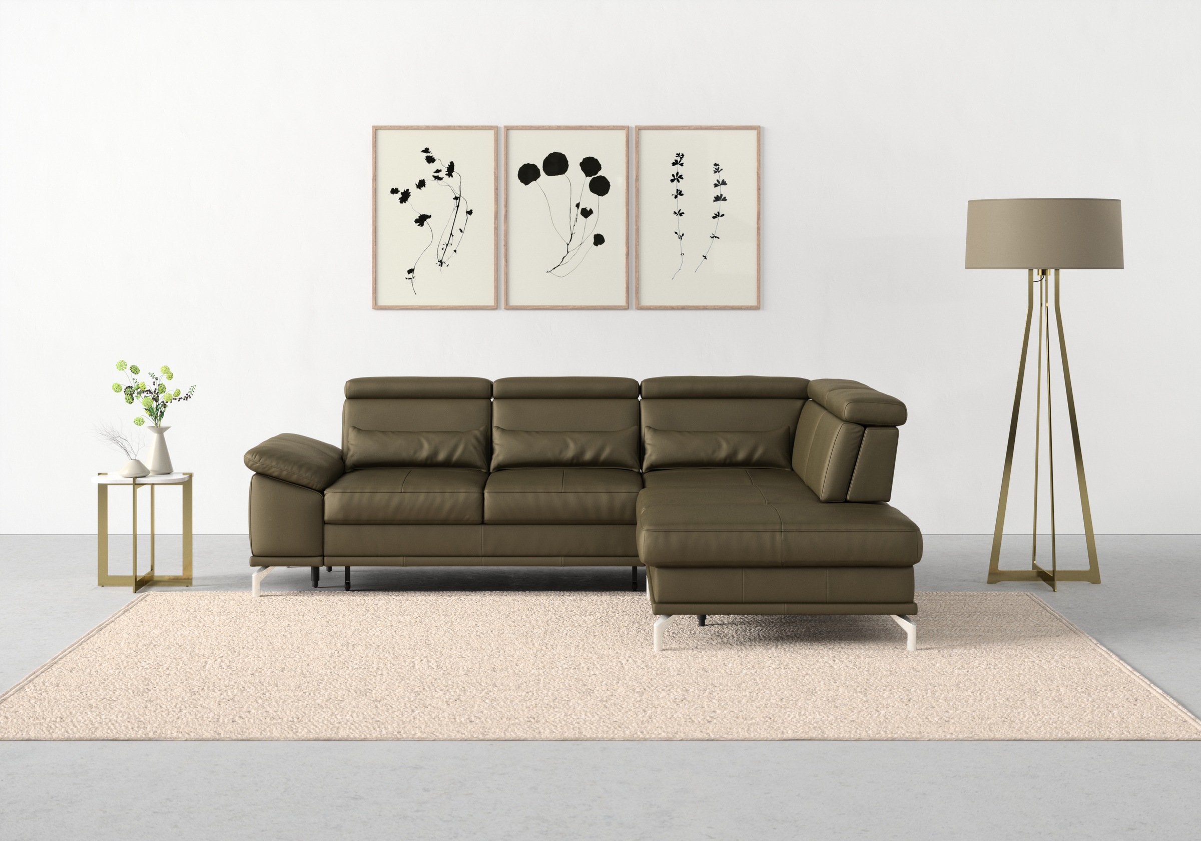 sit&more Ecksofa »Cabrio L-Form, mit Sitztiefenverstellung, Arm- und Kopfteilverstellung«, 3 Nierenkissen, Federkern, optional Bettfunktion und Stauraum